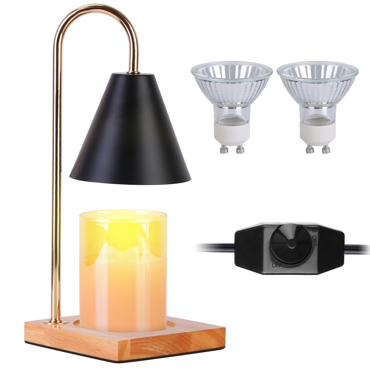 title:Dimmable Electric Wax Melt Warmer Lamp - Decorative Metal Lantern with 2 GU10 Bulbs - Fragrance Candle Melt Light (150 characters);color:Black