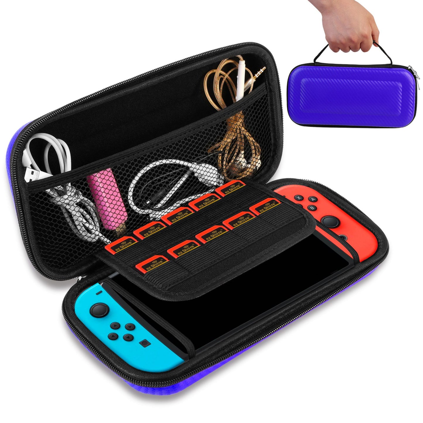 title:Portable Carry Case for Nintendo Switch Console Protective Hard EVA Case Shell Pouch;color:Blue