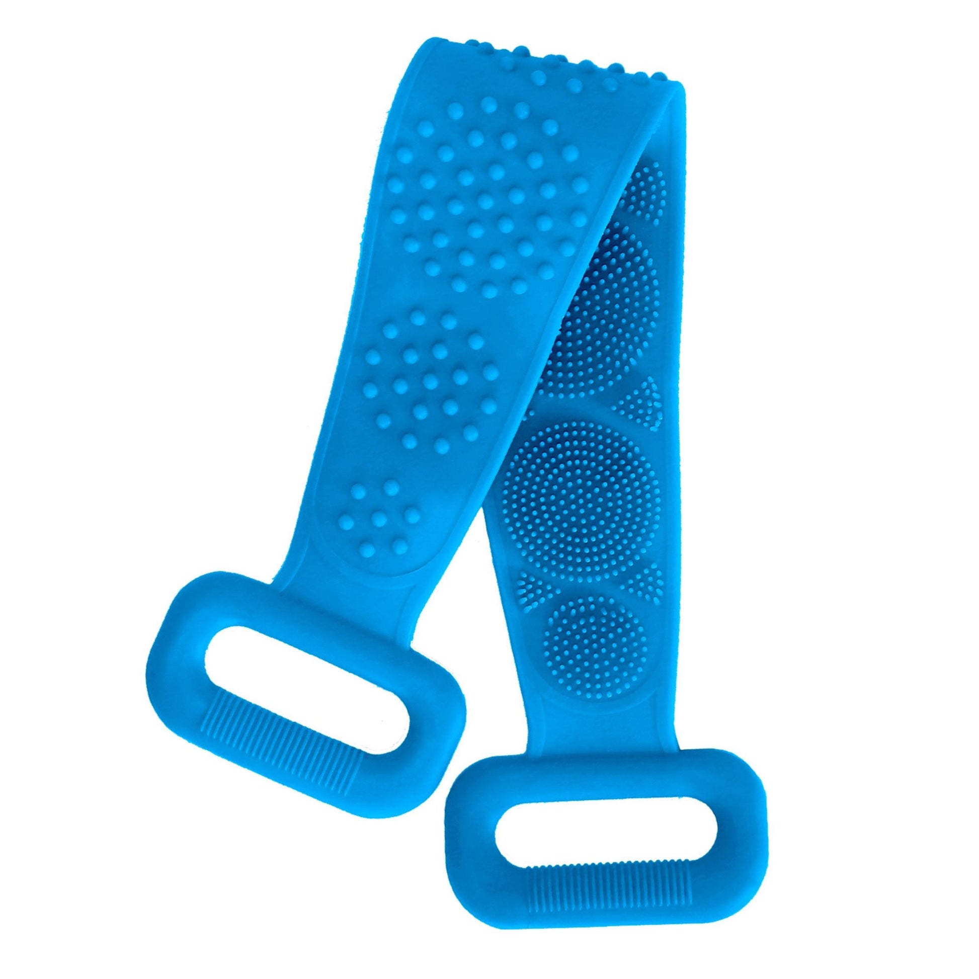 title:Exfoliating Silicone Body Scrubber Belt with Massage Dots - Shower Strap Brush with Adhesive Hook;color:Blue