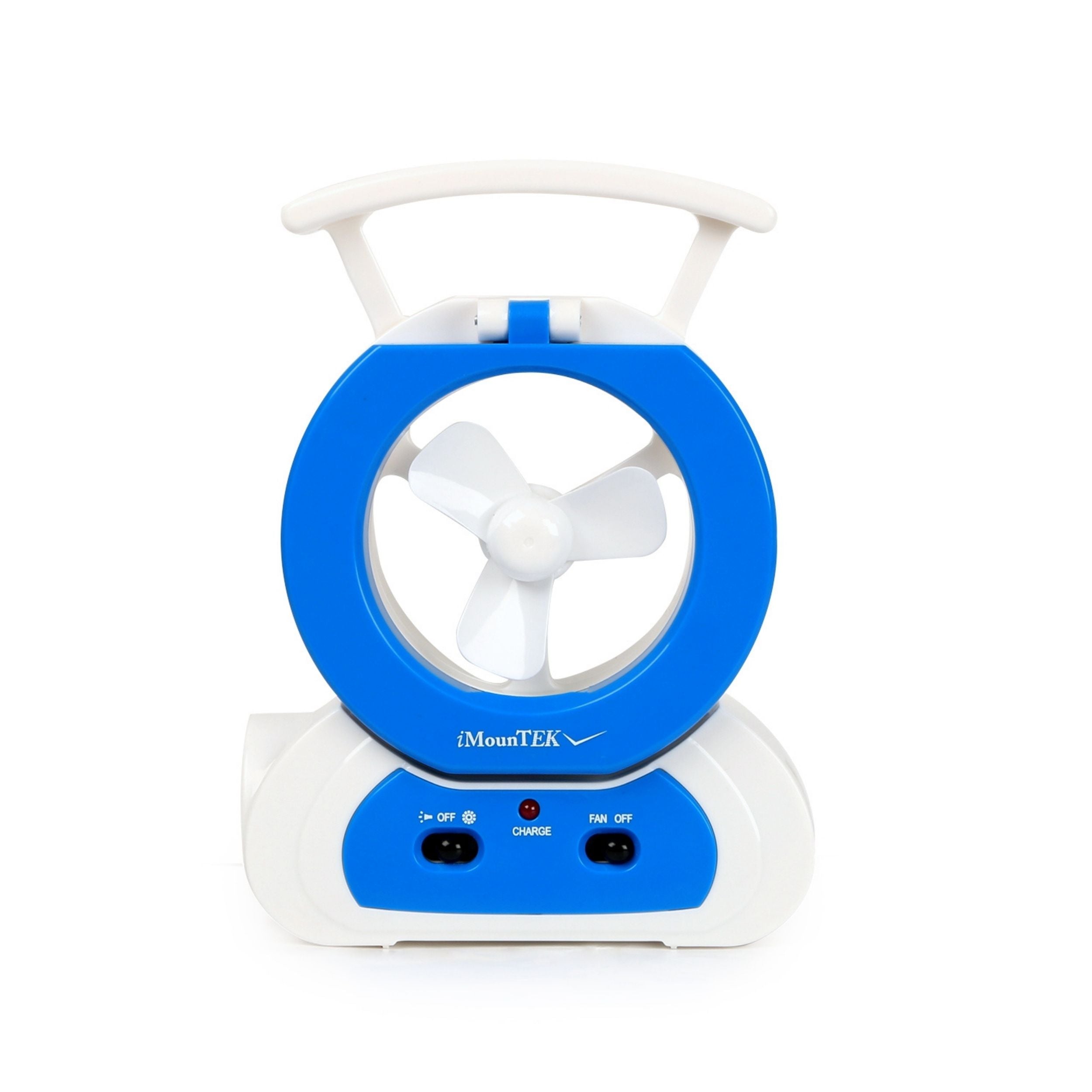 title:LED Desk Fan w/180°Adjustable Lamp & Emergency Flashlight for Household, Camping & Travel;color:Blue