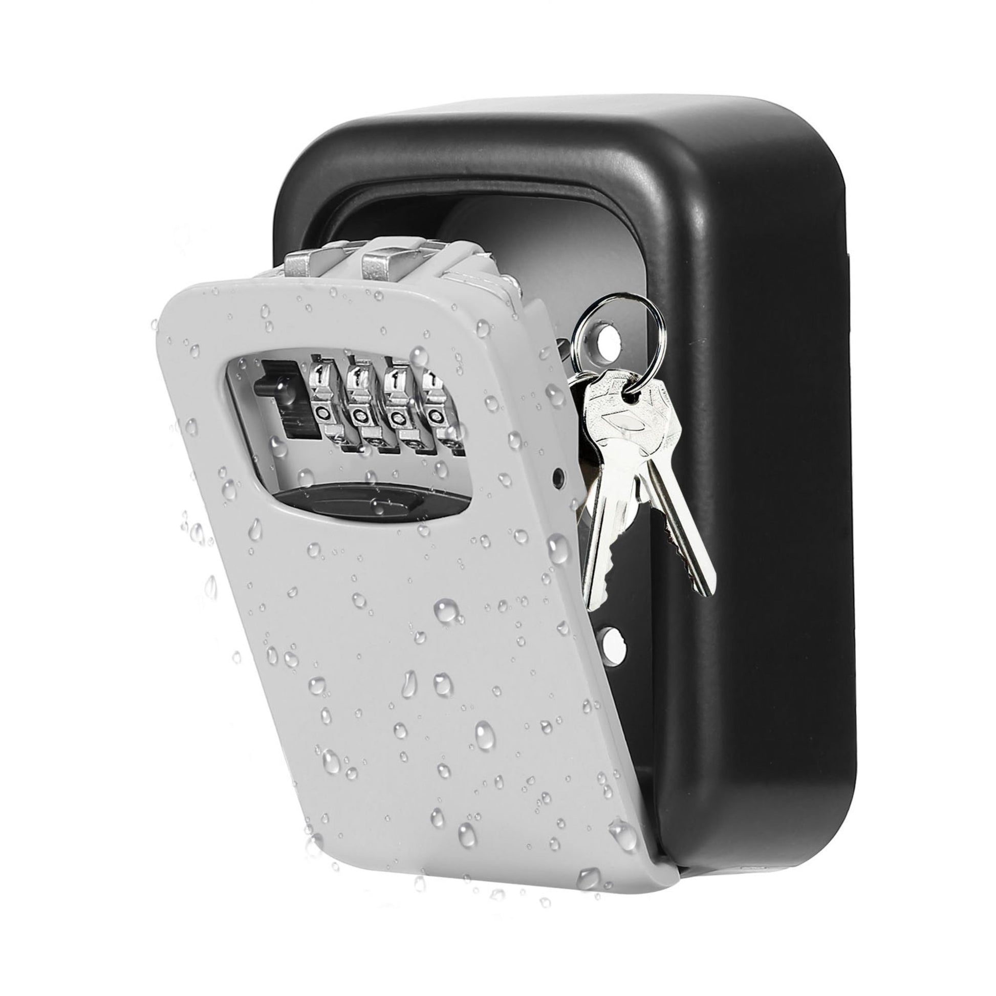 title:Key Lock Box Keys Storage Lock Box with 4 Digits Combination Resettable Codes Wall Mounted Outdoor Waterproof Cover;color:Black