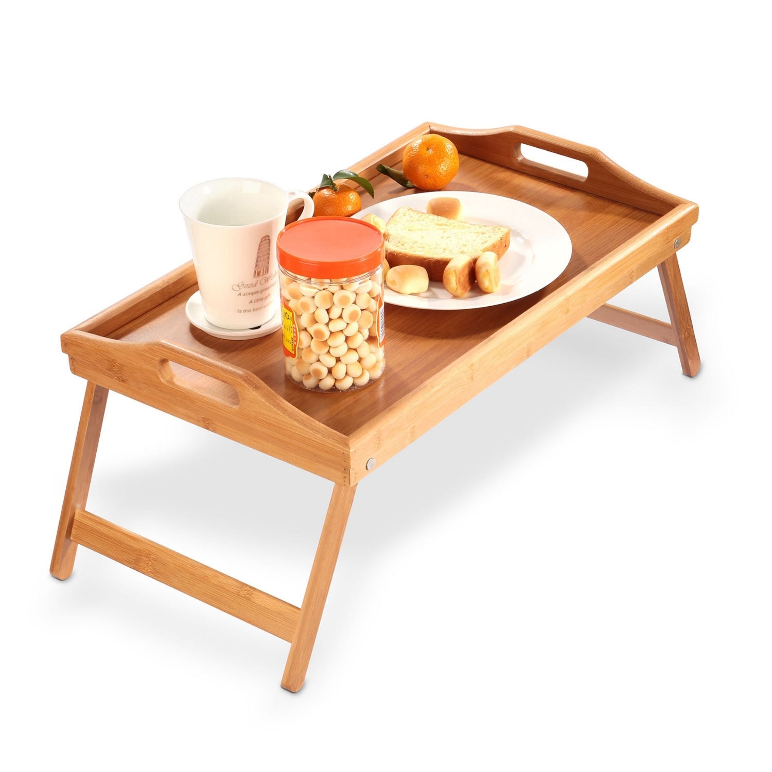 title:Bamboo Folding Bed Tray Table with Handles - Serving, Snack, Breakfast Tray - Portable and Versatile;color:Wood