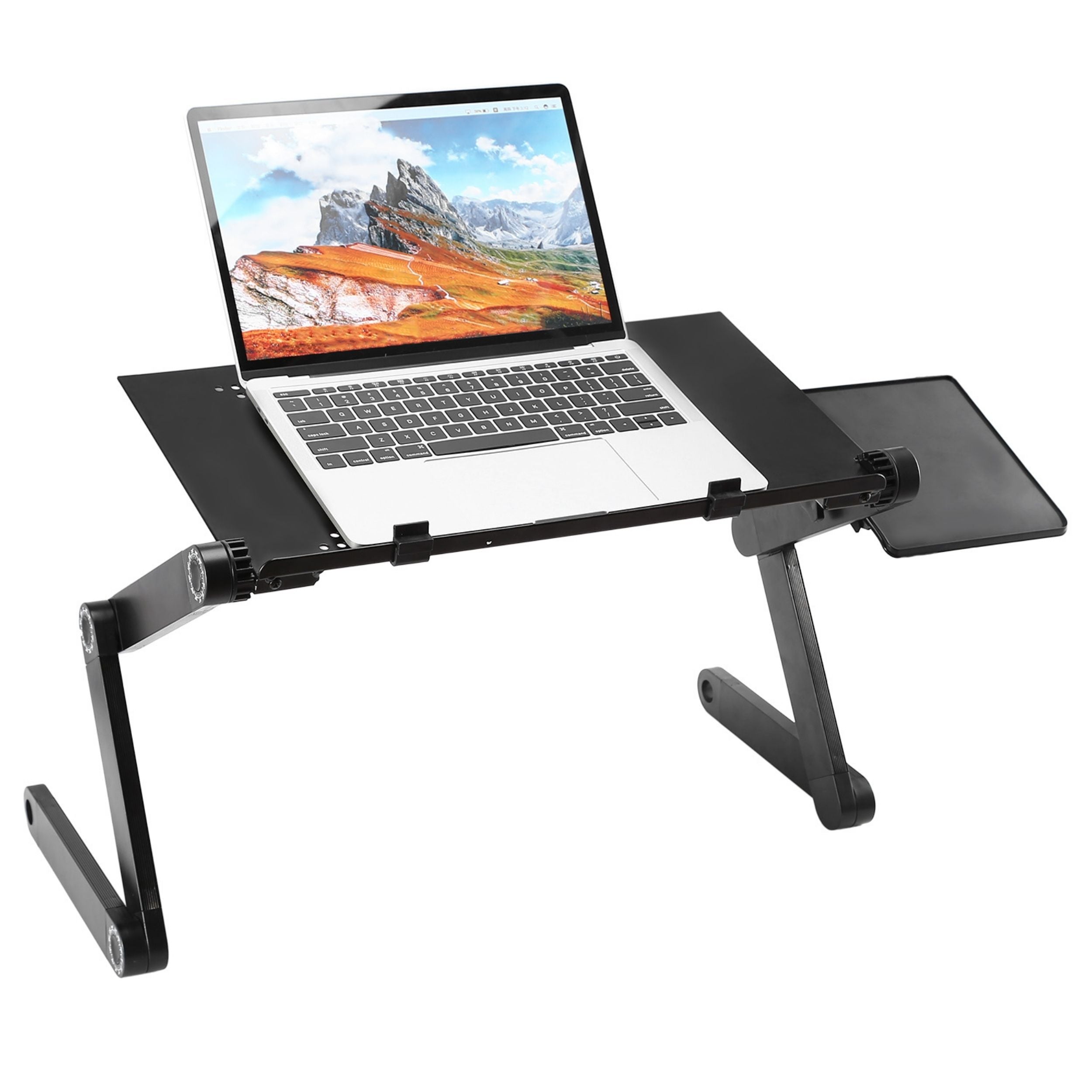 title:Foldable Laptop Table Bed Desk Aluminum Alloy Breakfast Tray w/ Mouse Board for Home Office Travel;color:Black