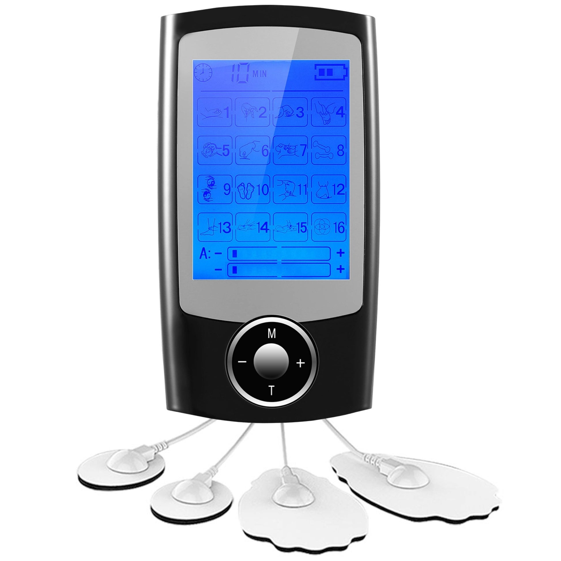 title:16 Mode Rechargeable Tens Unit - Pain Relief Massager with 2 Outputs and 6hrs Working;color:Black