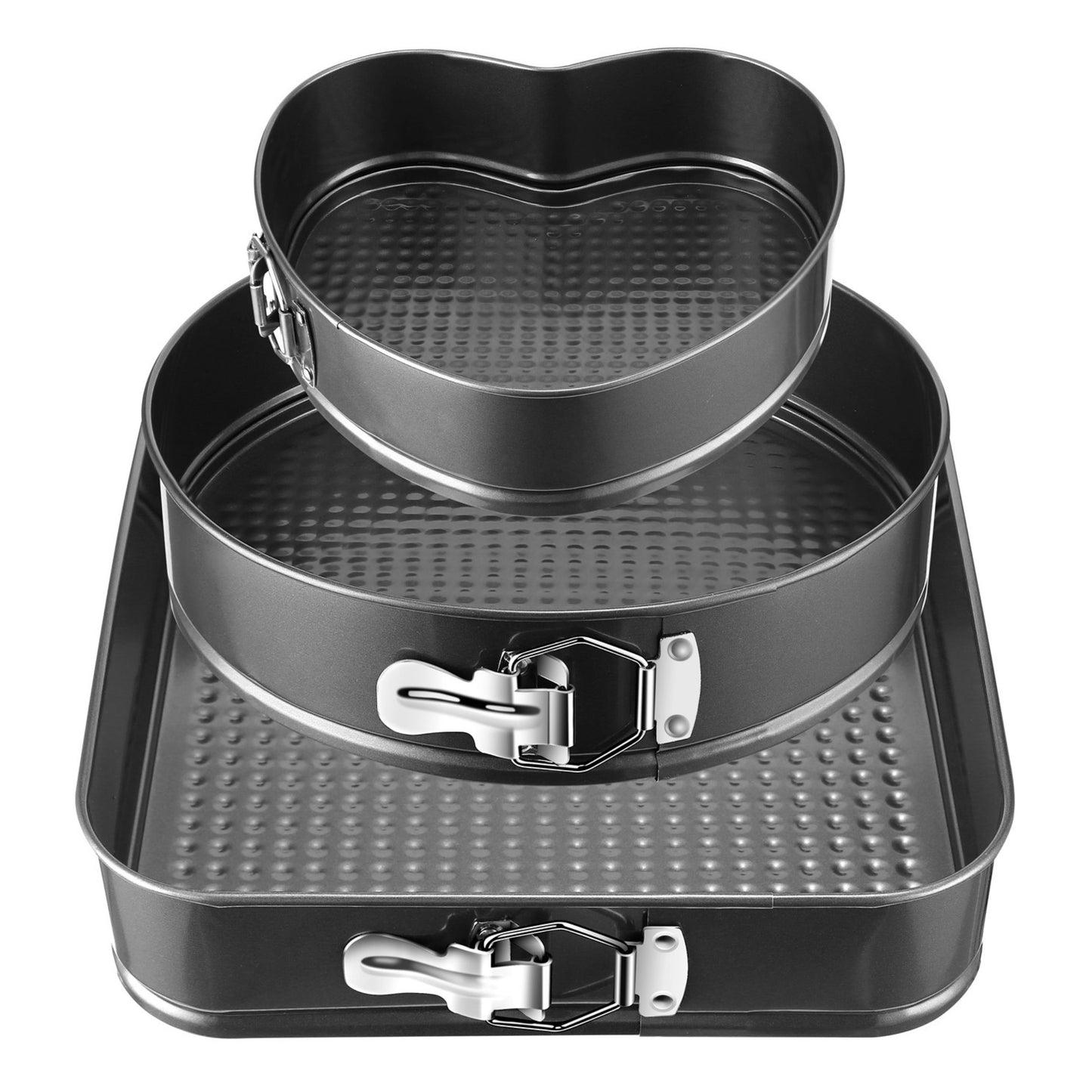 title:3Pc Non-Stick Springform Cake Pan Set - Leakproof 9"10"11" Bakeware;color:Black