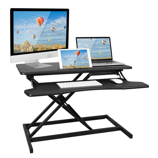 title:Adjustable Dual Monitor Laptop Desk Riser: Height Convertible Standing Workstation - Sit or Stand for Optimal Ergonomics;color:Black