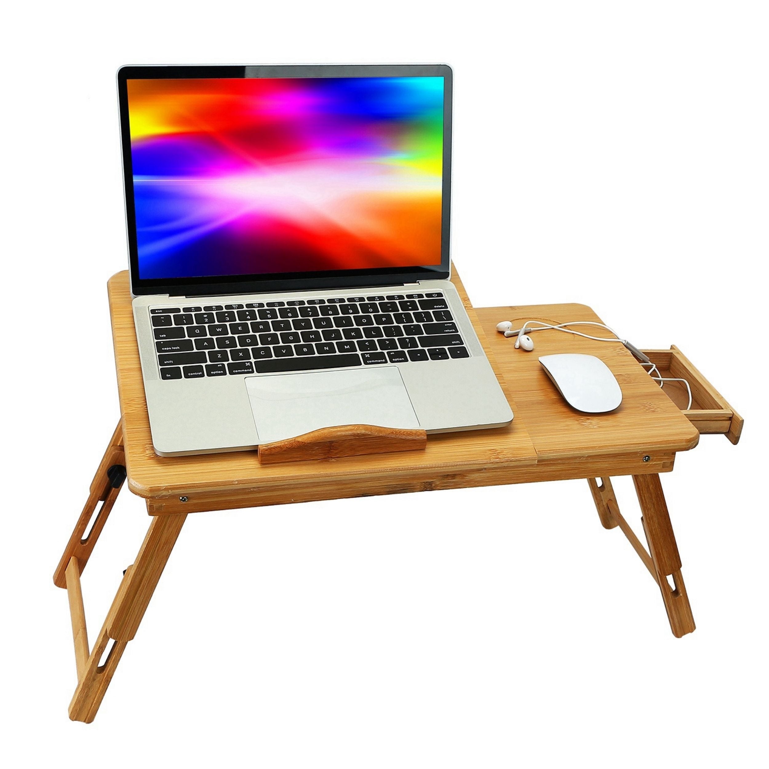 title:Bamboo Lap Desk with Foldable Leg and Adjustable Tilt Surface - Multi-Position, with Side Storage Drawer - for Work, Study - Specifications: Laptop Desk, Breakfast Serving, Bed Tray;color:Wood