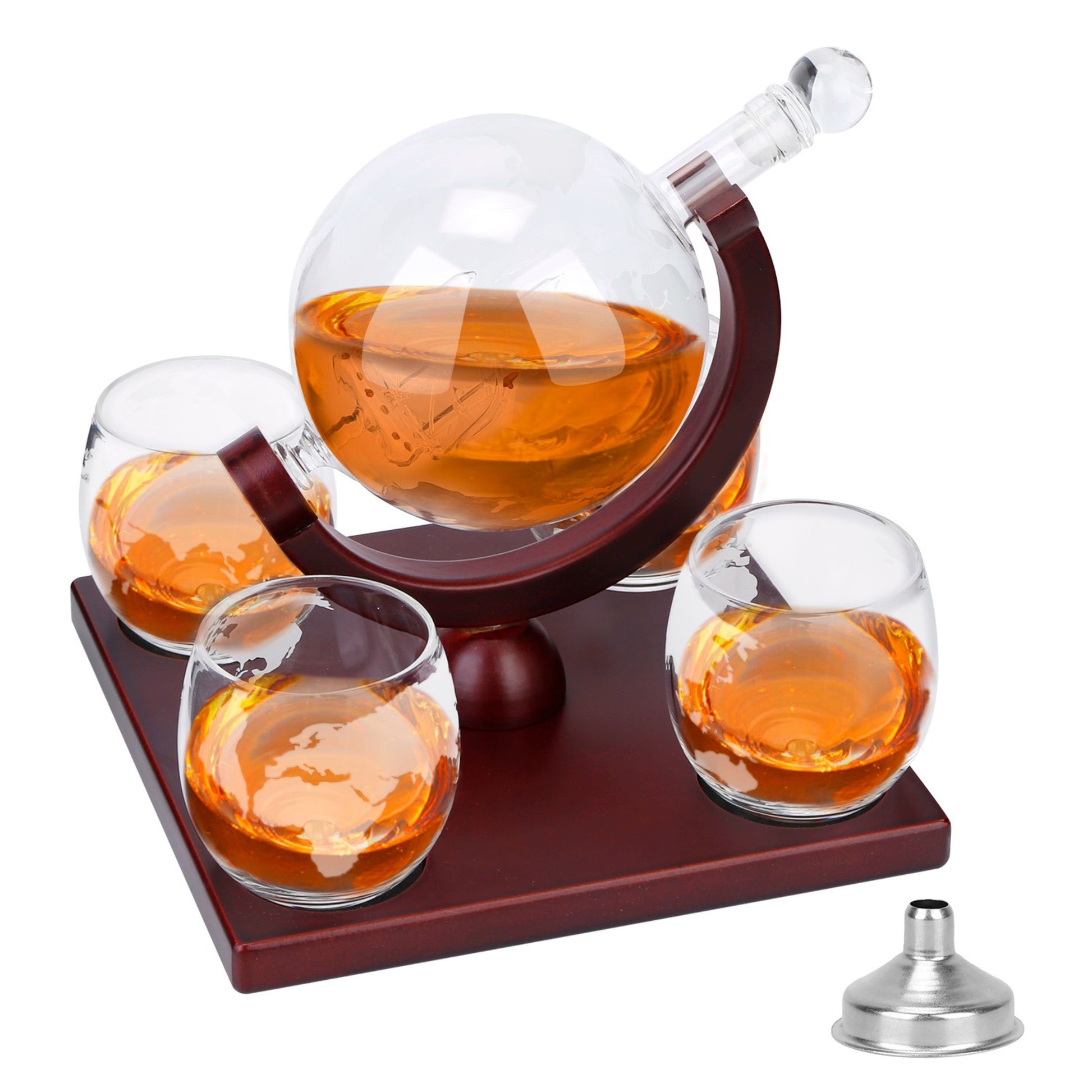 title:Whiskey Decanter Globe Set w/ 4 Glasses, Tray - Perfect Gift for Liquor, Scotch, Bourbon, Vodka - 8.45OZ;color:Black