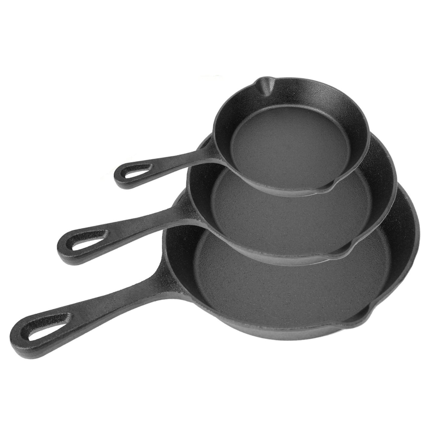 title:3-Piece Pre-Seasoned Cast Iron Skillet Set - Non-Stick, Oven Safe, Heat-Resistant Frying Pans;color:Black