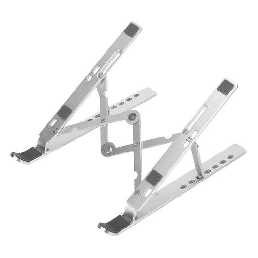 title:Foldable Aluminum Laptop Stand - Angle Adjustable, Ventilated, Phone Holder & Tablet PC Riser Tray;color:Silver