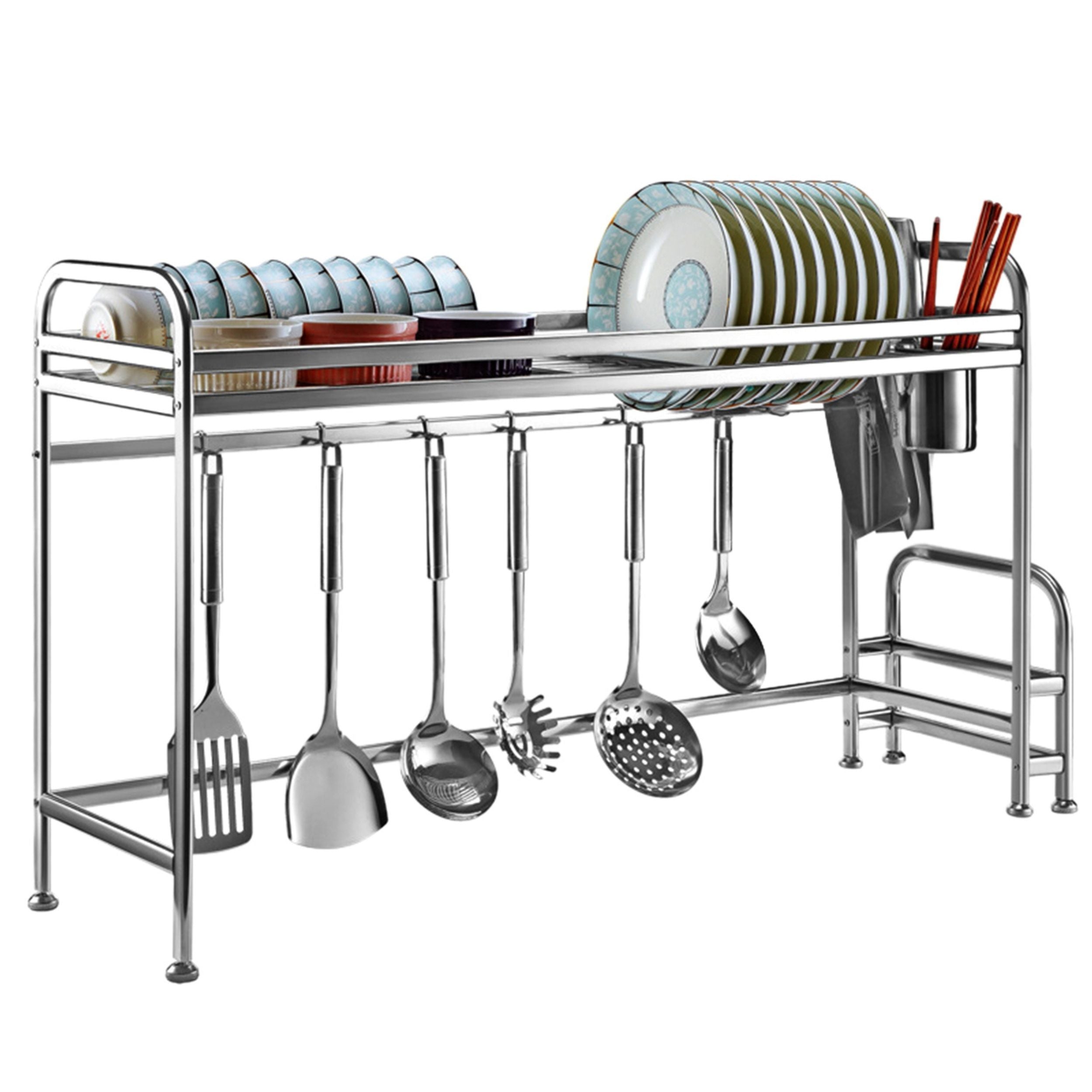 title:Sink Drying Rack w/ Shelf Stainless Steel Countertop Organizer  - Holds Bowls, Dish, Chopping Board, Cutlery;color:not applicable