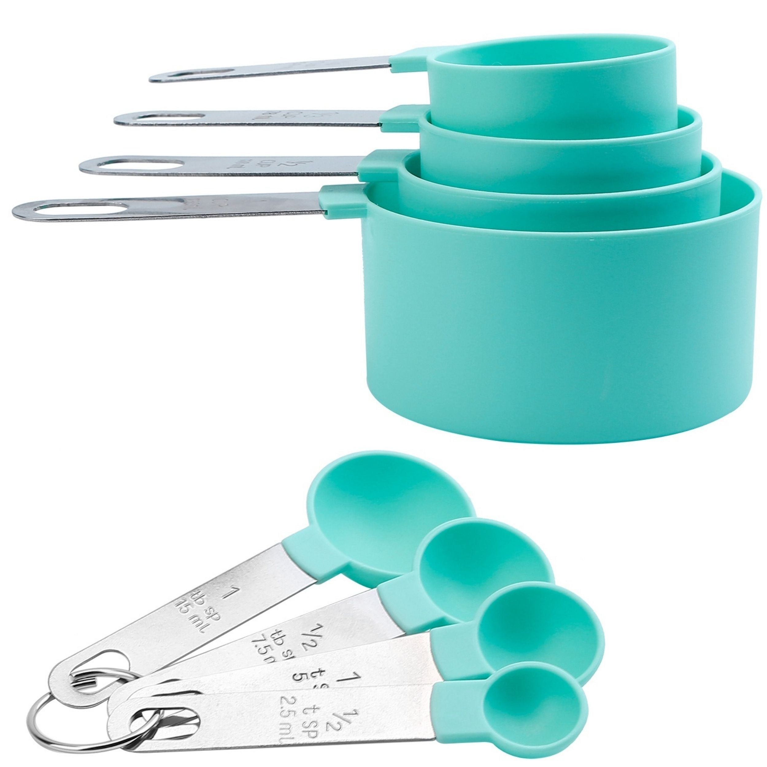 title:8Pcs Plastic Measuring Spoons & Cups Set for Cooking Baking Coffee - Kitchen Utensil Tools, Scale Teaspoon Tablespoon;color:Green