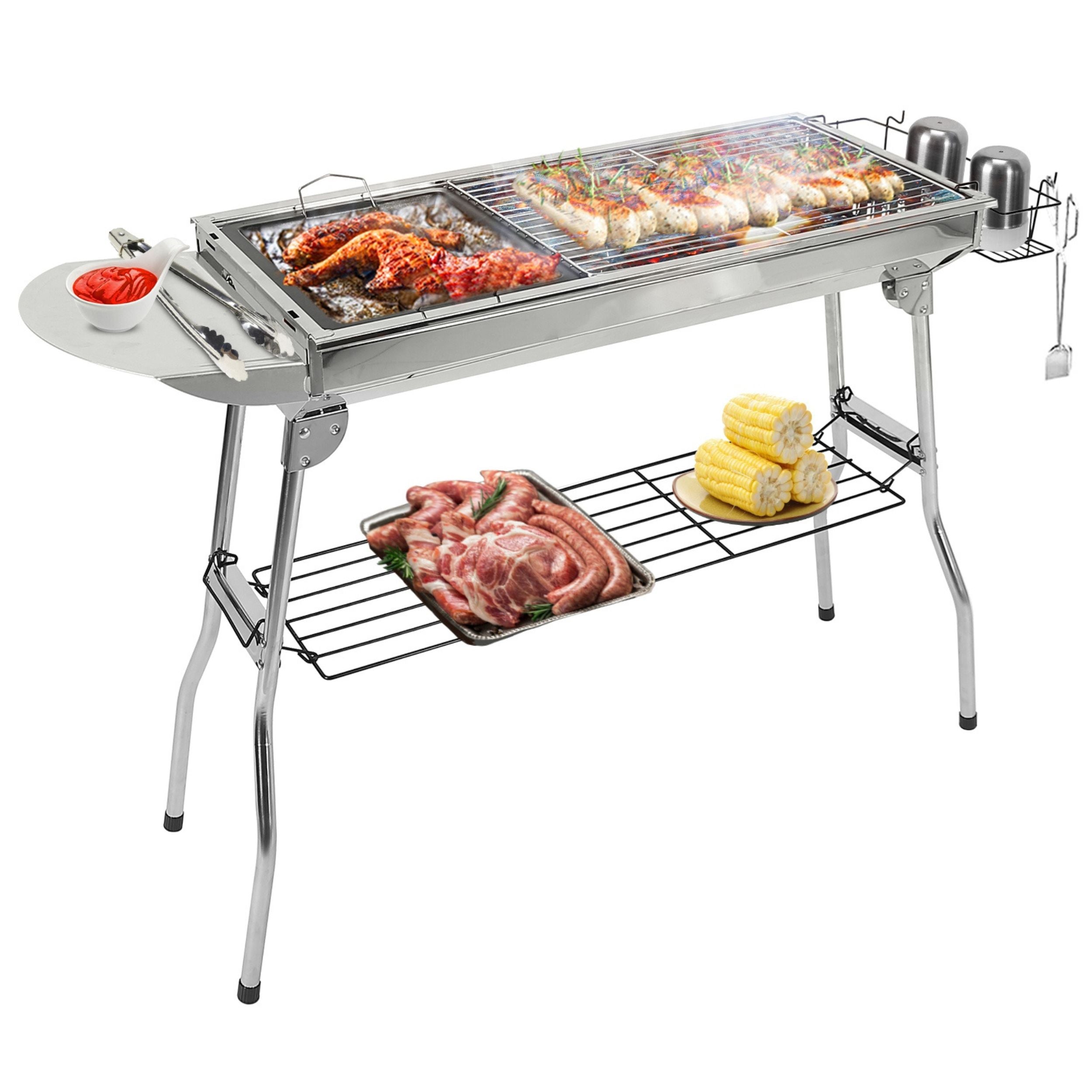 title:Foldable Portable BBQ Grill Stainless Steel - 150 sq in Cooking Area - For Picnic Camping Backyard.;color:not applicable