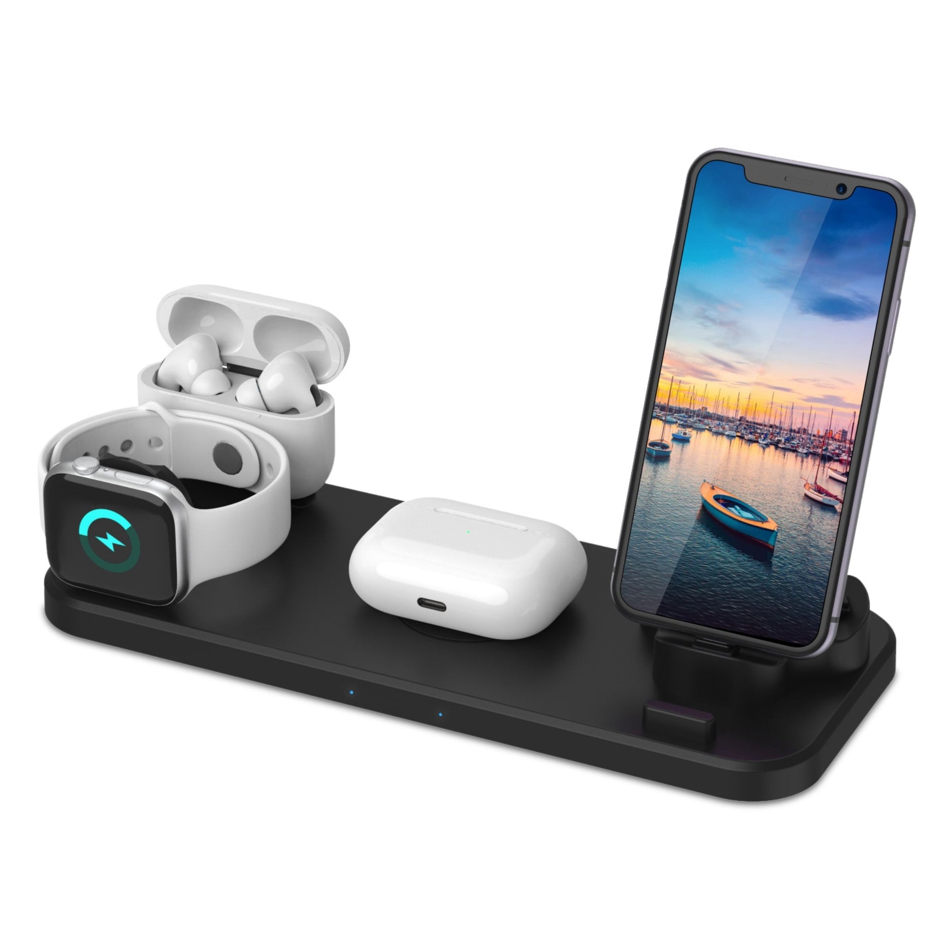 title:6-in-1 Qi Wireless Charger: Fast Charging Station for iWatch, Airpods, and iOS/Android Devices;color:Black