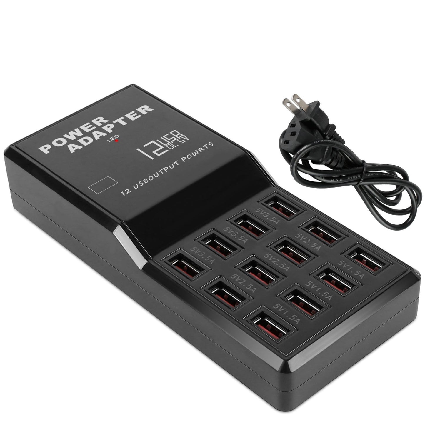 title:12 Port USB Charging Station Hub - Fast Charge for iPod iPhone - 60W - 3.74ft Power Cord;color:Black