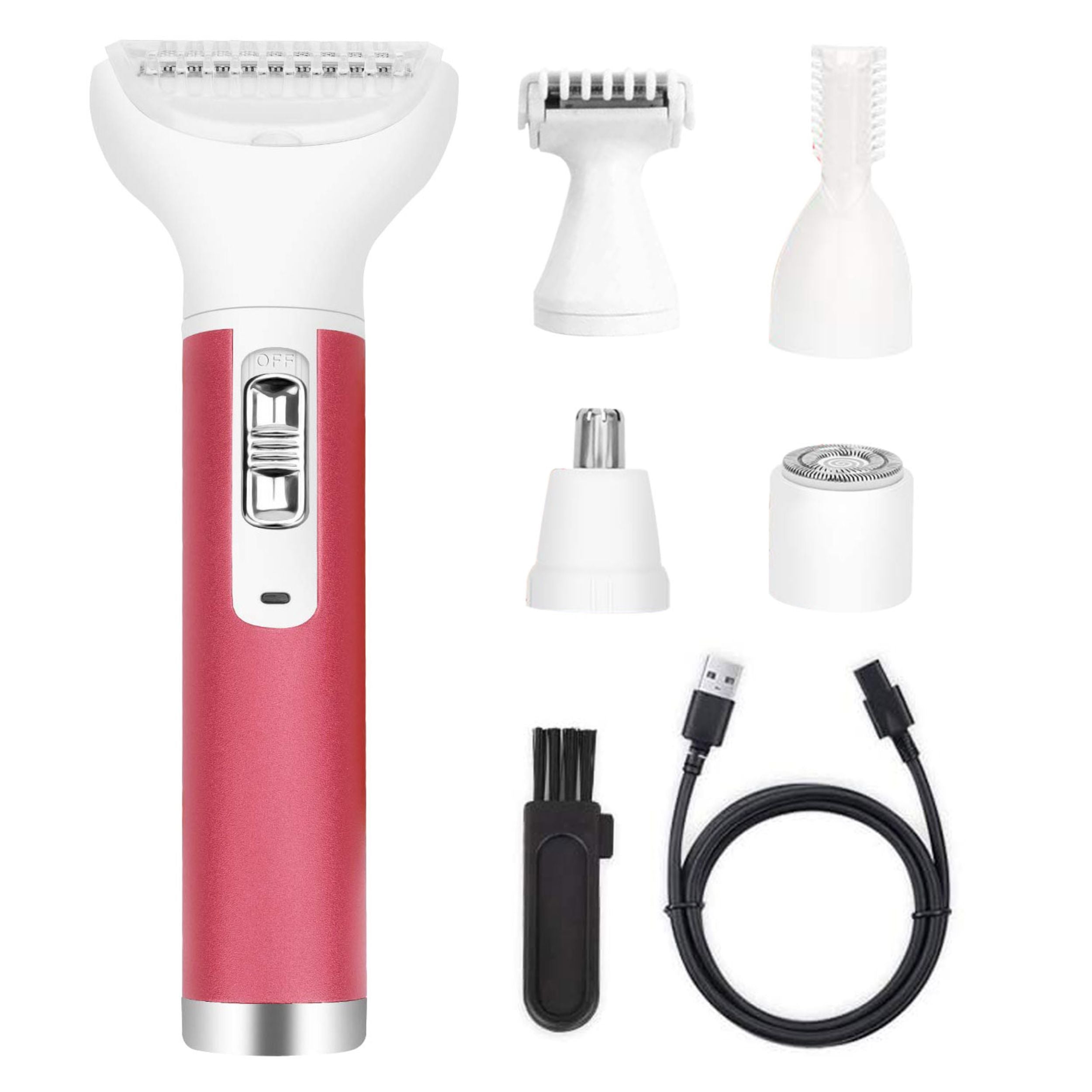 title:5-in-1 Portable Lady Electric Razor - Painless Hair Removal Set | Rechargeable, Cordless Shaver for Bikini Line, Eyebrow, Nose, Arms, Legs;color:Pink