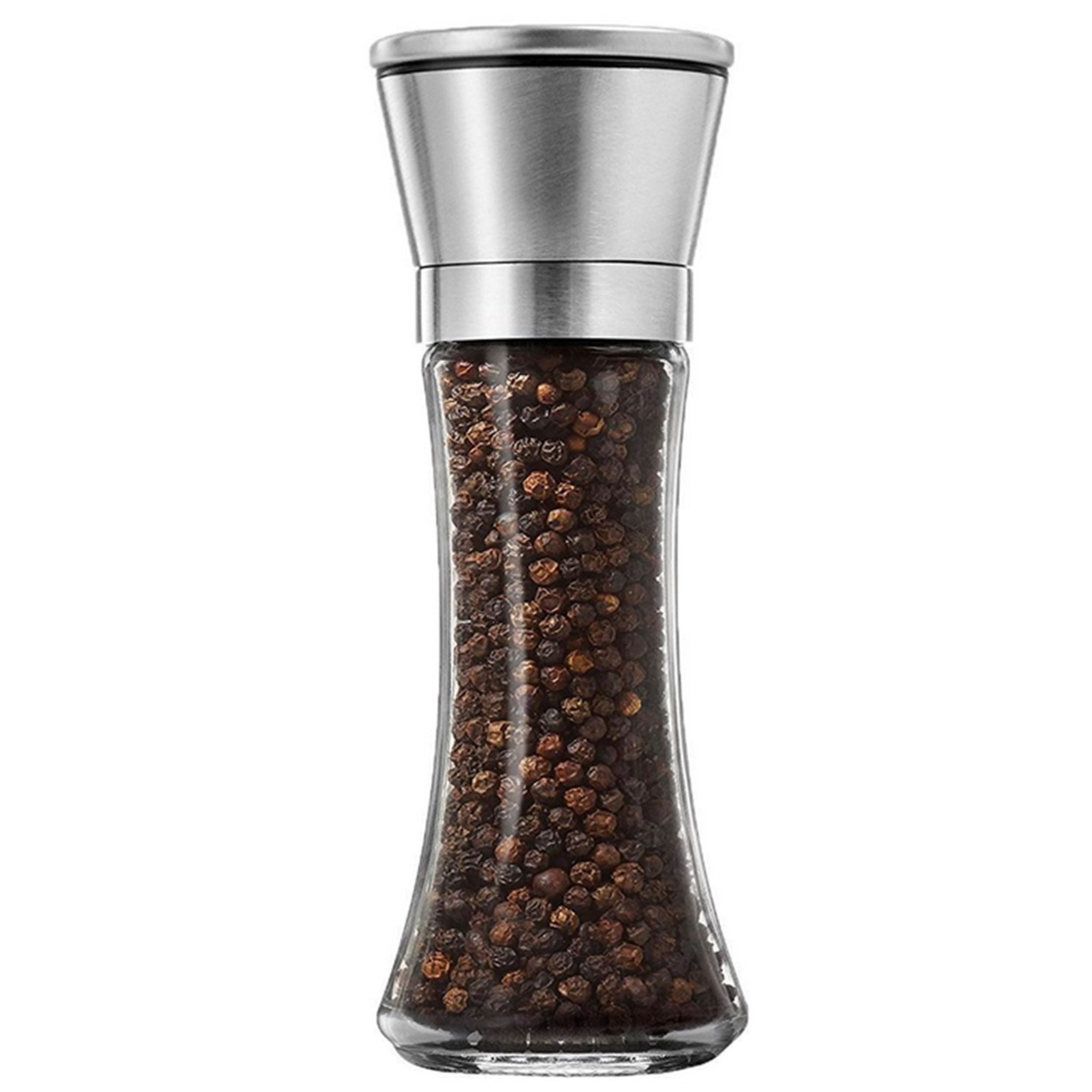 title:Stainless Steel Salt Pepper Grinder - Glass Mill with Adjustable Coarseness (2 Pack);color:Chrome