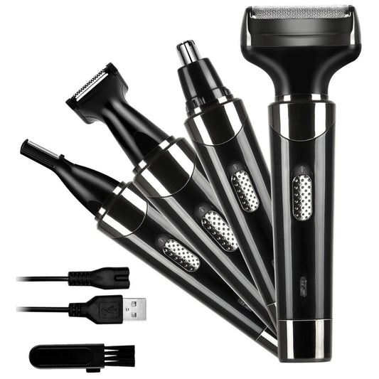 title:4-in-1 Rechargeable Razor Hair Trimmer for Men & Women - Shaves Hair, Beard, Eyebrows, Ear & Nose Hairs;color:Black