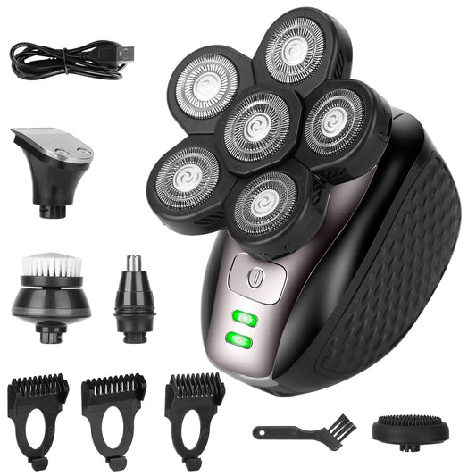 title:5-in-1 Electric Razor Kit for Bald Men - Rechargeable, Cordless, IPX6 Waterproof - Includes Head Trimmer, Beard Shaver, and 3 Combs;color:Black