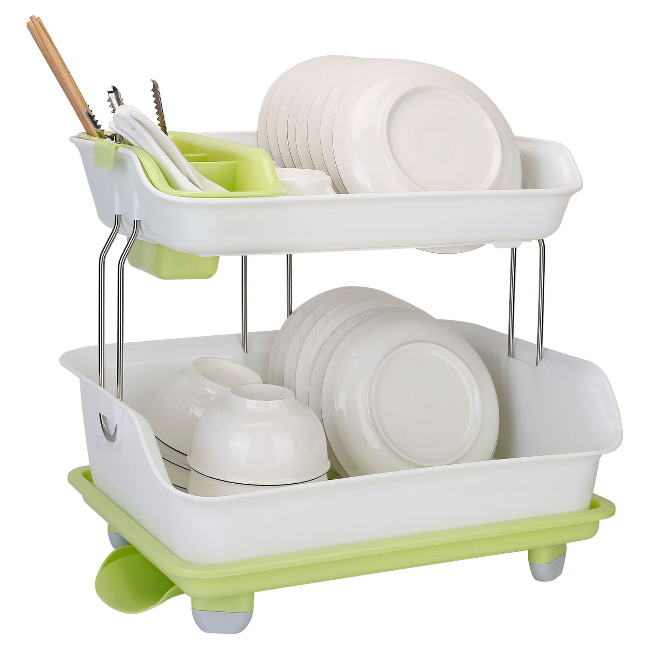 title:2-Tier Dish Drying Rack & Cutlery Drainer. Kitchen Organizer with Shelf & Storage.;color:White