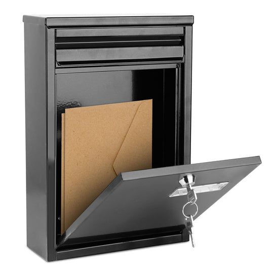 title:Lockable Wall Mount Mailbox - Galvanized Iron, 2 Keys - Secure Letter Post Box for Home & Office;color:Black