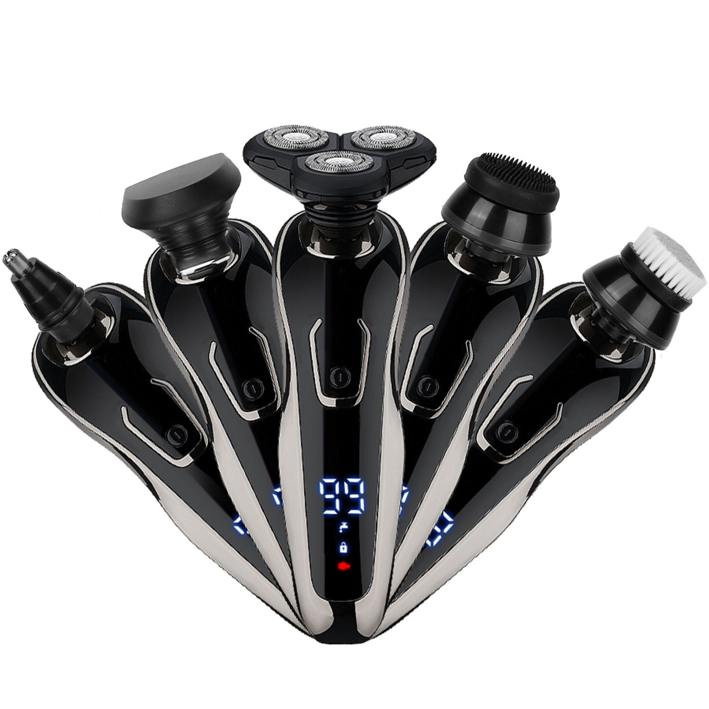 title:5-in-1 Electric Razor Kit, Cordless Rechargeable Shaver & Beard Trimmer, IPX6 Waterproof, Dry/Wet, Head Grooming.;color:Black