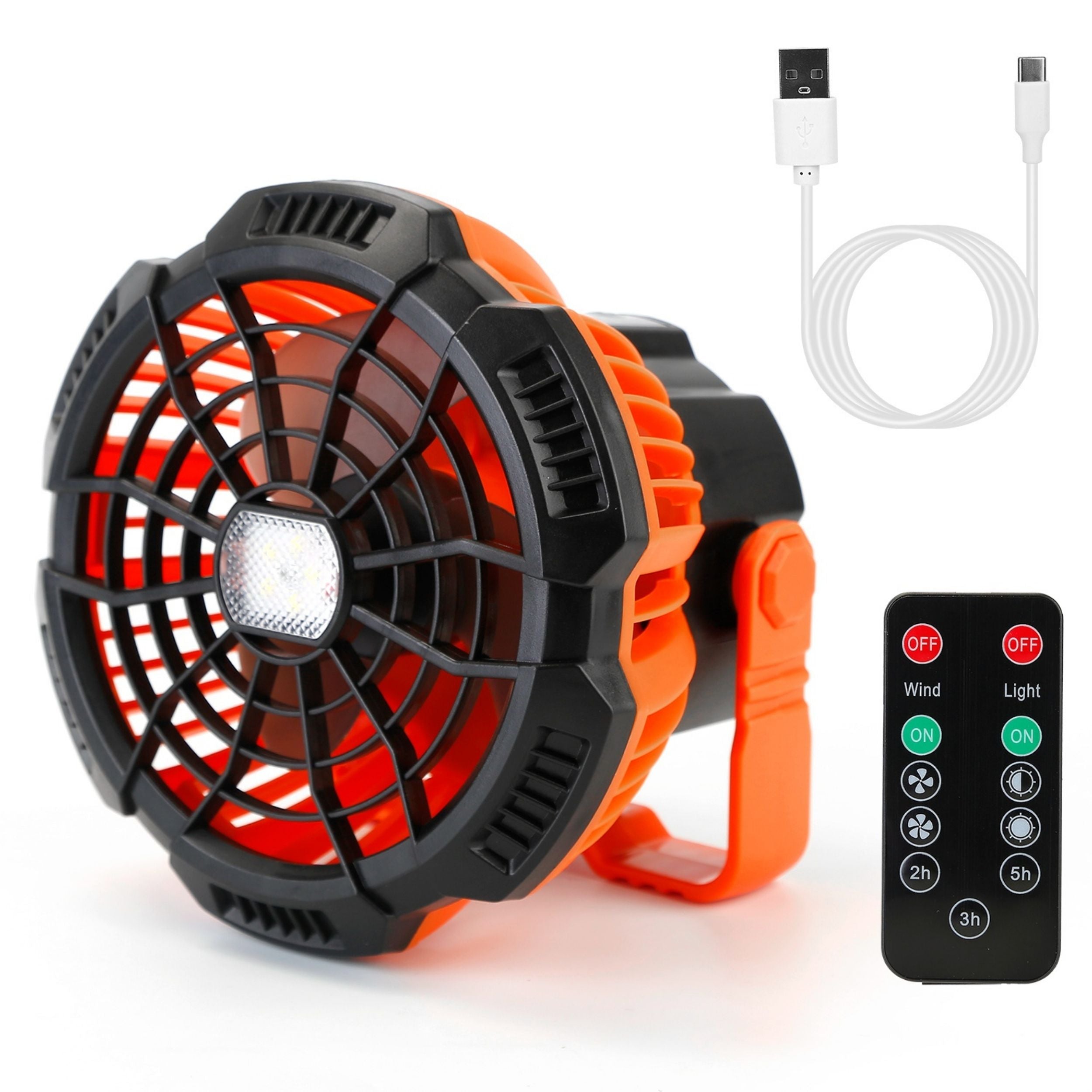 title:2-in-1 Camping Fan / Lantern - Remote Control, USB Rechargeable, Portable Tent Fan w/ Hanging Hook - 2 Speeds;color:Orange