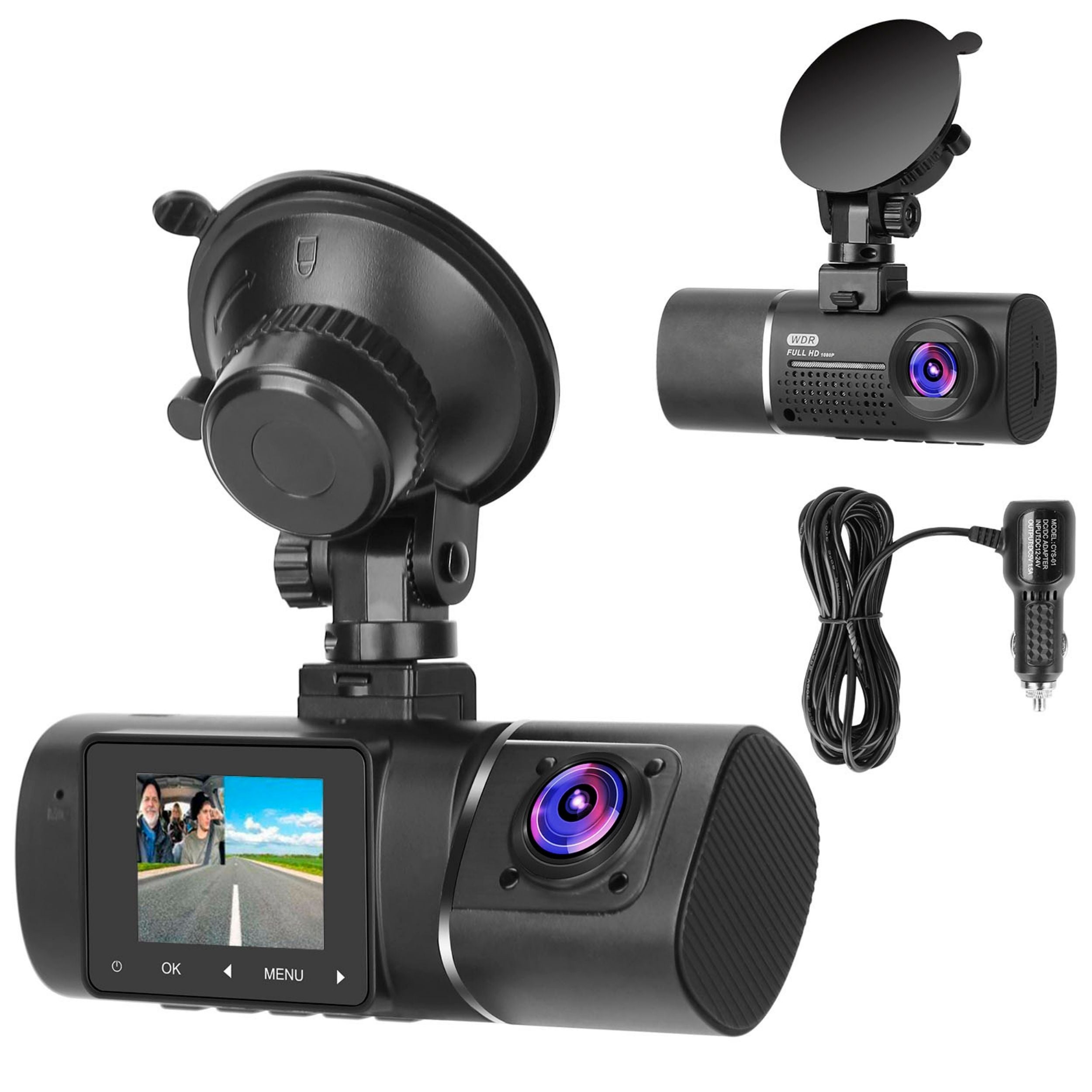 title:1080P Dual Lens Car DVR Dash Cam with G-Sensor, Motion Detection, Night Vision - Front & Inside Camera, Driving Recorder;color:Black