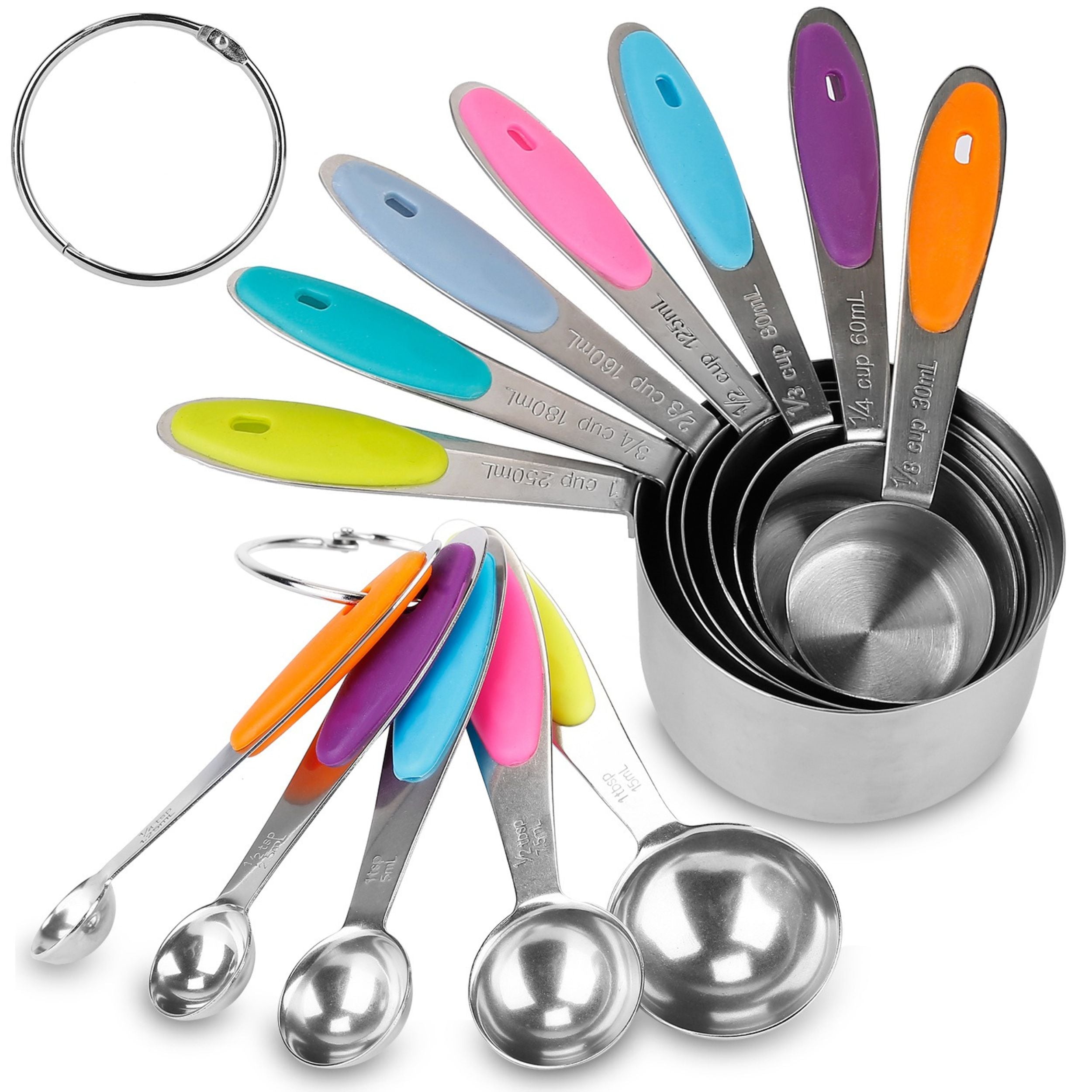 title:12Pcs Stainless Steel Measuring Cups & Spoons Set, Easy-to-Read Markings for Cooking & Baking, Dry Spices & Liquid Ingredients;color:Multi