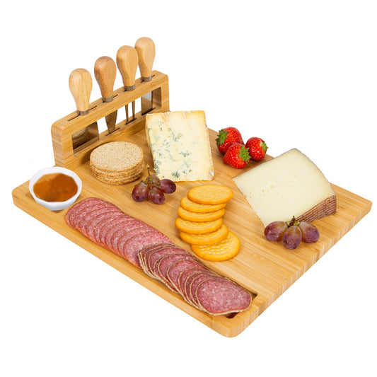 title:Bamboo Cheese Board with Cutlery Set - Charcuterie Platter Tray for Wedding, Birthdays, Christmas (Specs: Number of items included);color:Wood