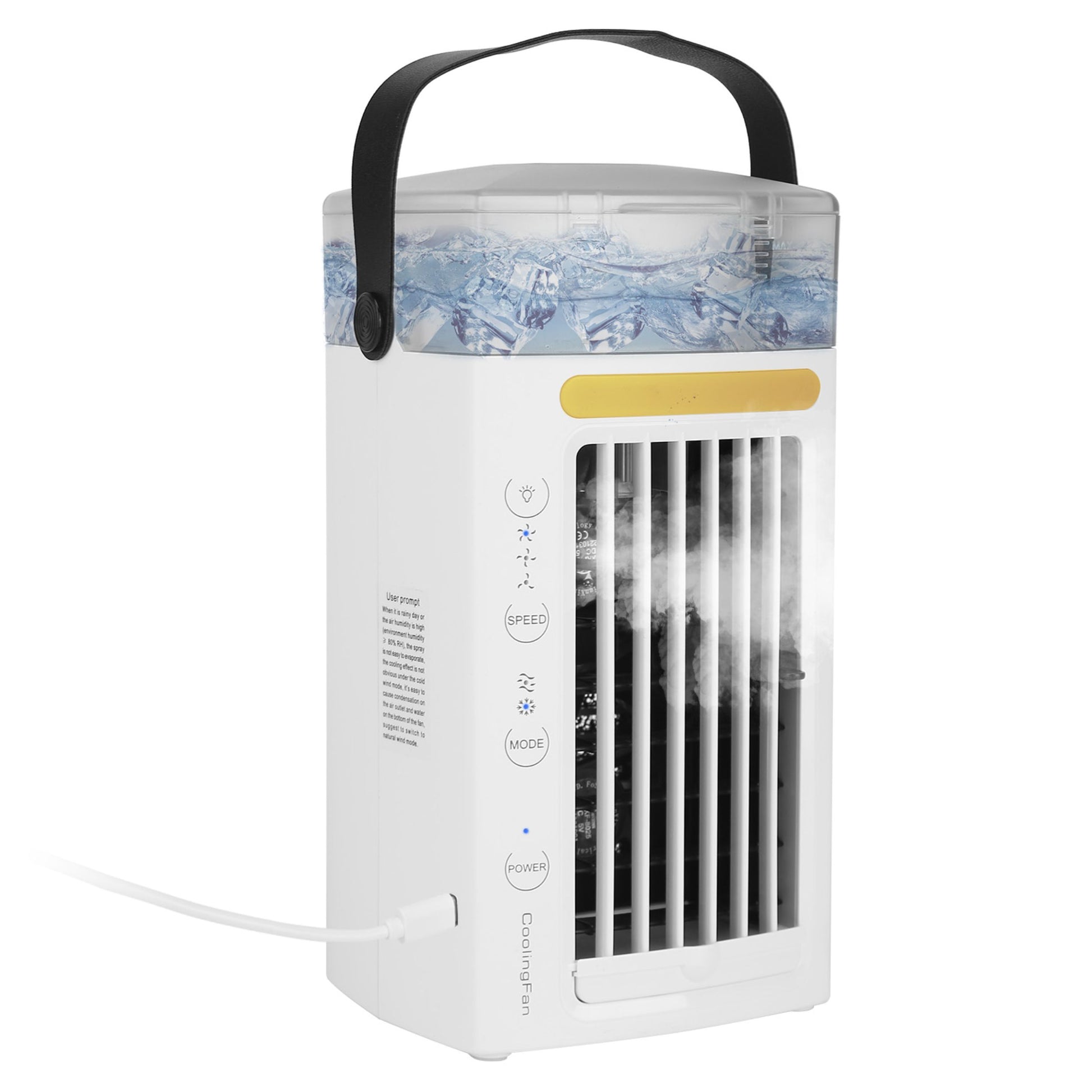 title:Portable 4-in-1 Air Cooler: Mist Cooling, 3 Speeds, Nightlight;color:White