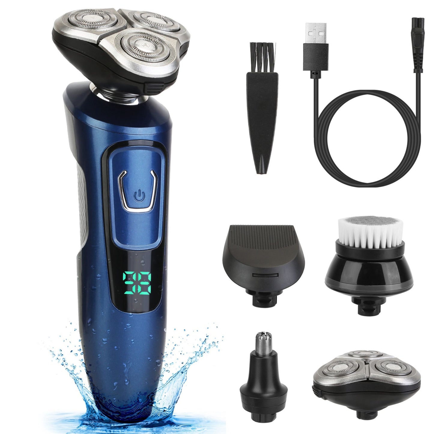 title:4-in-1 Rechargeable Shaver Kit: Electric Razor, Head Beard Trimmer, IPX7 Waterproof, Dry/Wet Grooming. Cordless.;color:Black