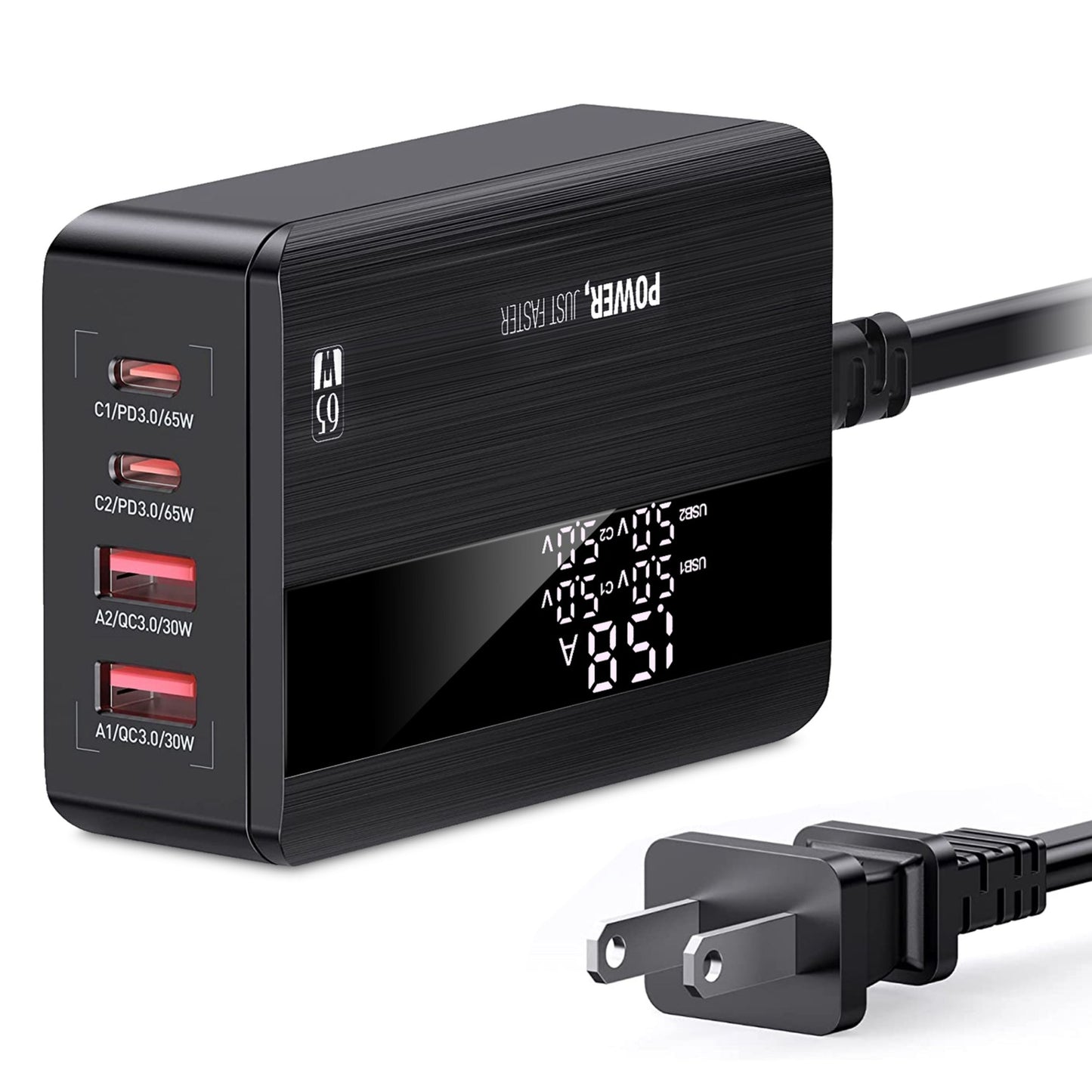 title:65W 4-Port USB Wall Charger: Fast Charging for iPhone 14-11, Samsung S22-S21, Switch, MacBook, iPad;color:Black