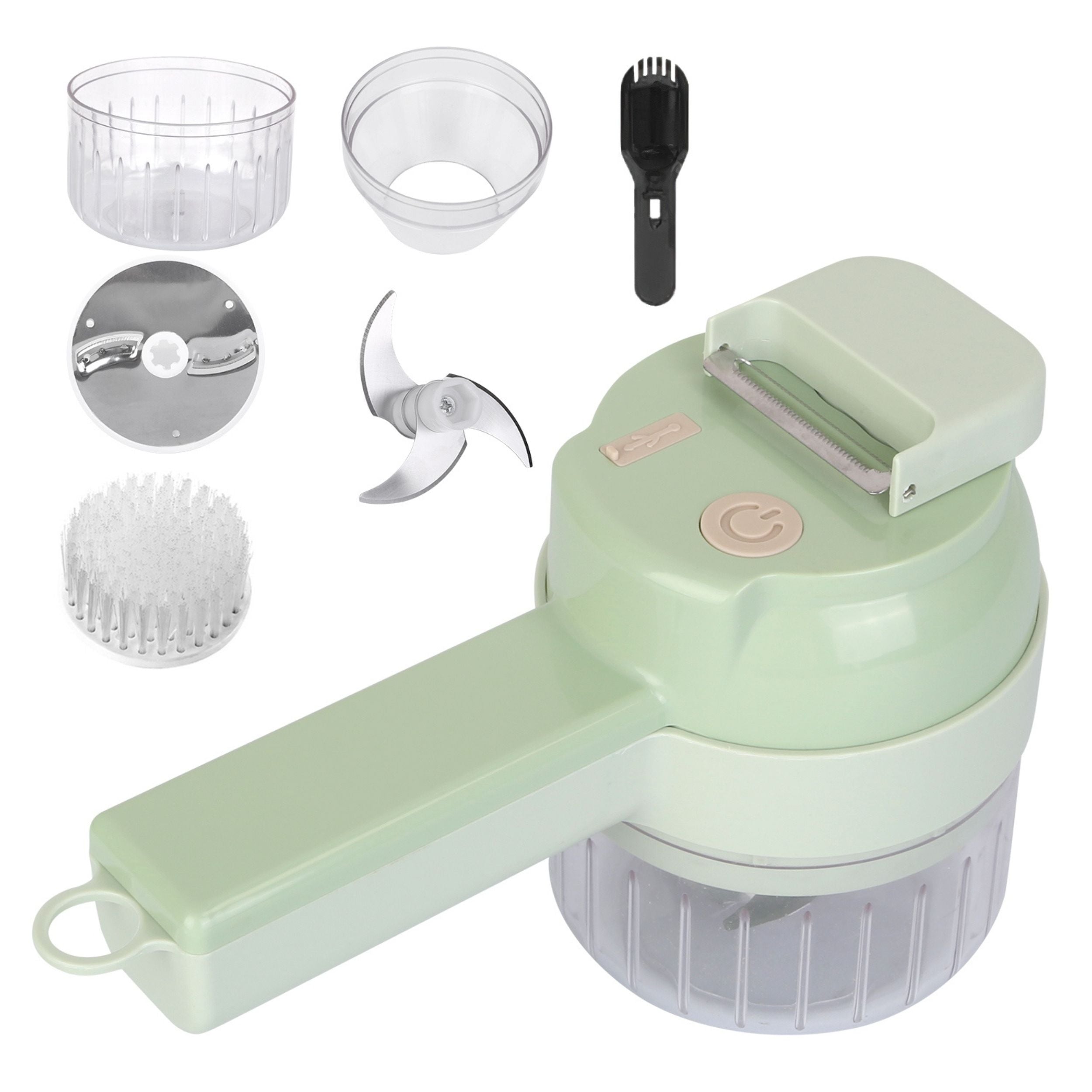 title:4-in-1 Handheld Electric Cutter: Mini Food Chopper, Grinder, Slicer, Dicer. Rechargeable, for Vegetables, Fruits, Garlic, Meat, Ginger.;color:Green