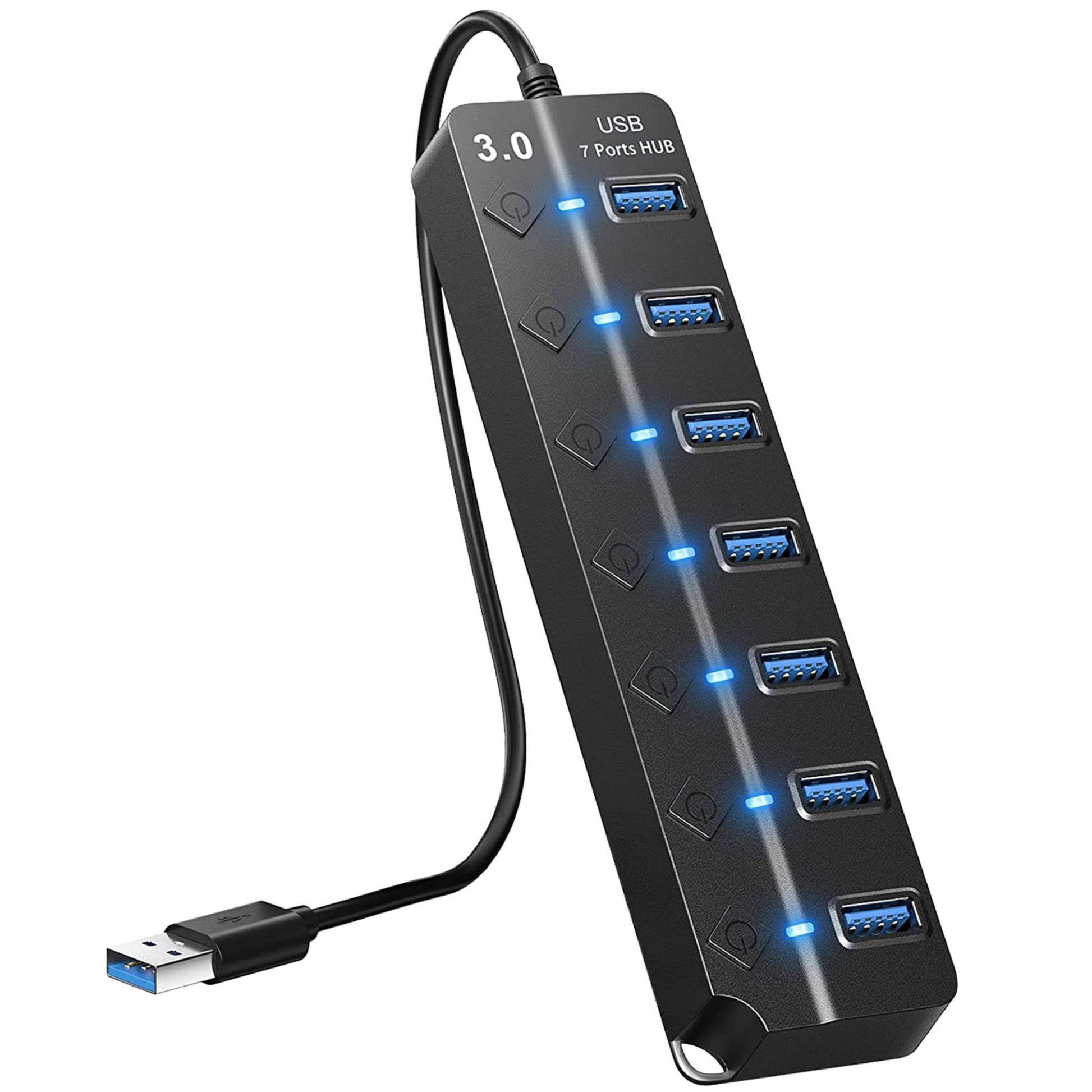 title:7-Port USB3.0 Hub: High Speed Data Expander with ON/OFF Switch;color:Black