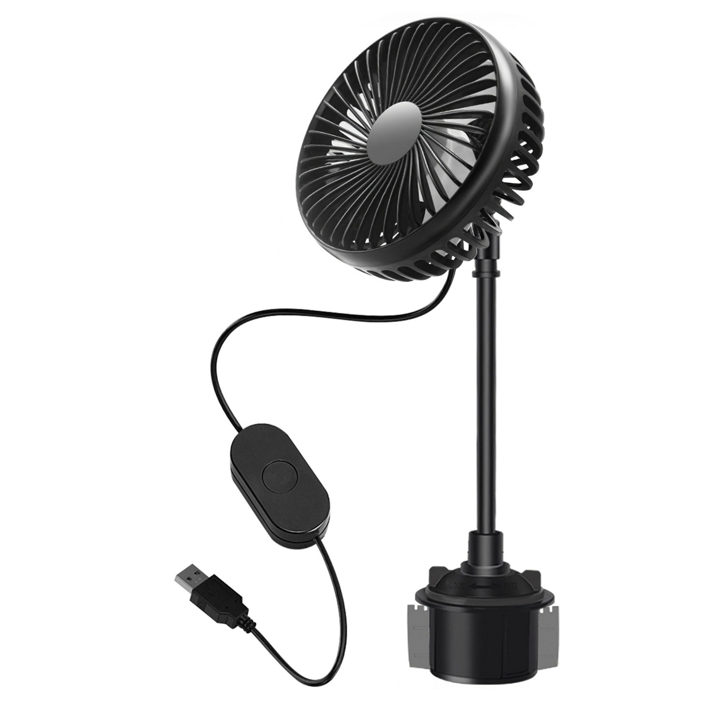 title:Portable Car Cup Holder Fan w/ 3 Speeds | Adjustable Gooseneck | Fits Car Van Truck SUV RV;color:Black