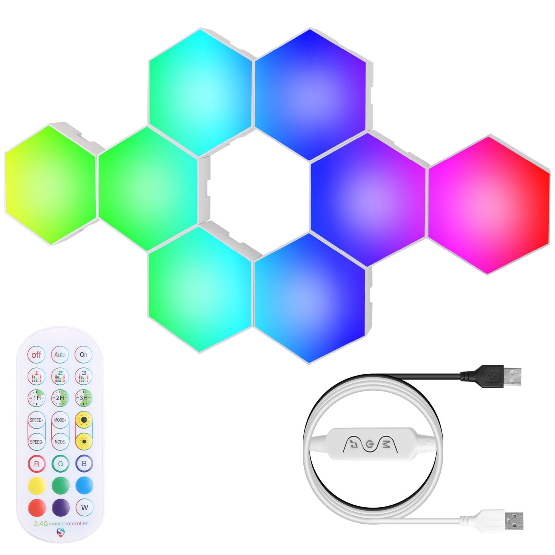 title:8Pcs RGBW Hexagon Wall Panels - App Control - Timing - Music Sync - Decorative Gaming Light - Remote Line Control - Colorful Splicing;color:Multi