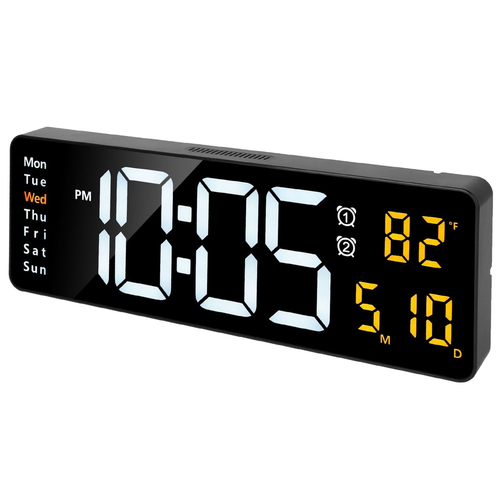 title:LED Wall Clock with Remote Control - 15.7in, 10 Brightness Levels, 3 Alarms, Countdown, Calendar;color:Black