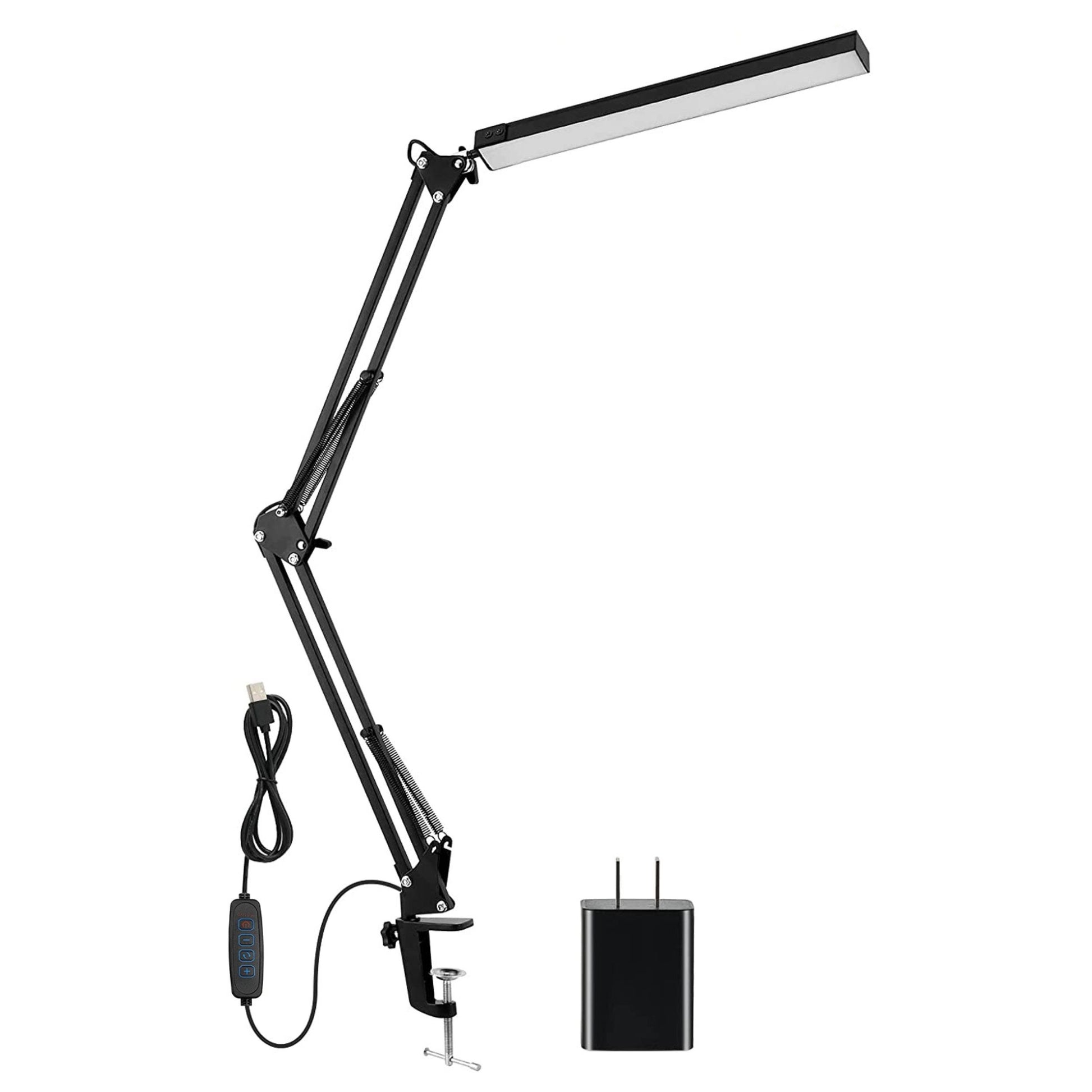 title:Adjustable LED Desk Lamp with Clamp - 3 Modes, 10 Brightness Levels, 360° Rotation - Ideal for Home Office (150 characters);color:Black