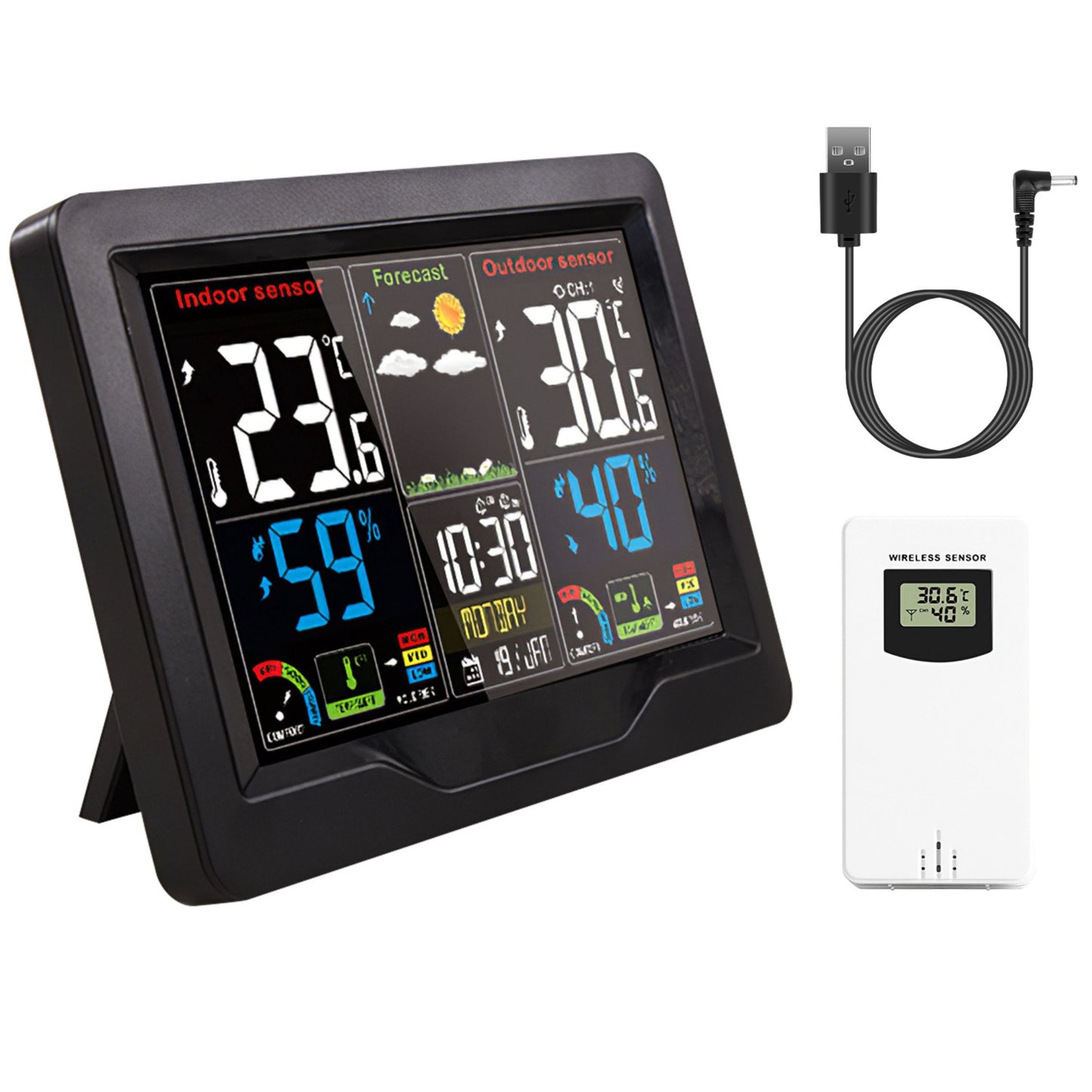 title:Wireless Weather Station Alarm Clock with Thermometer, Humidity, and Frost Alert;color:Black