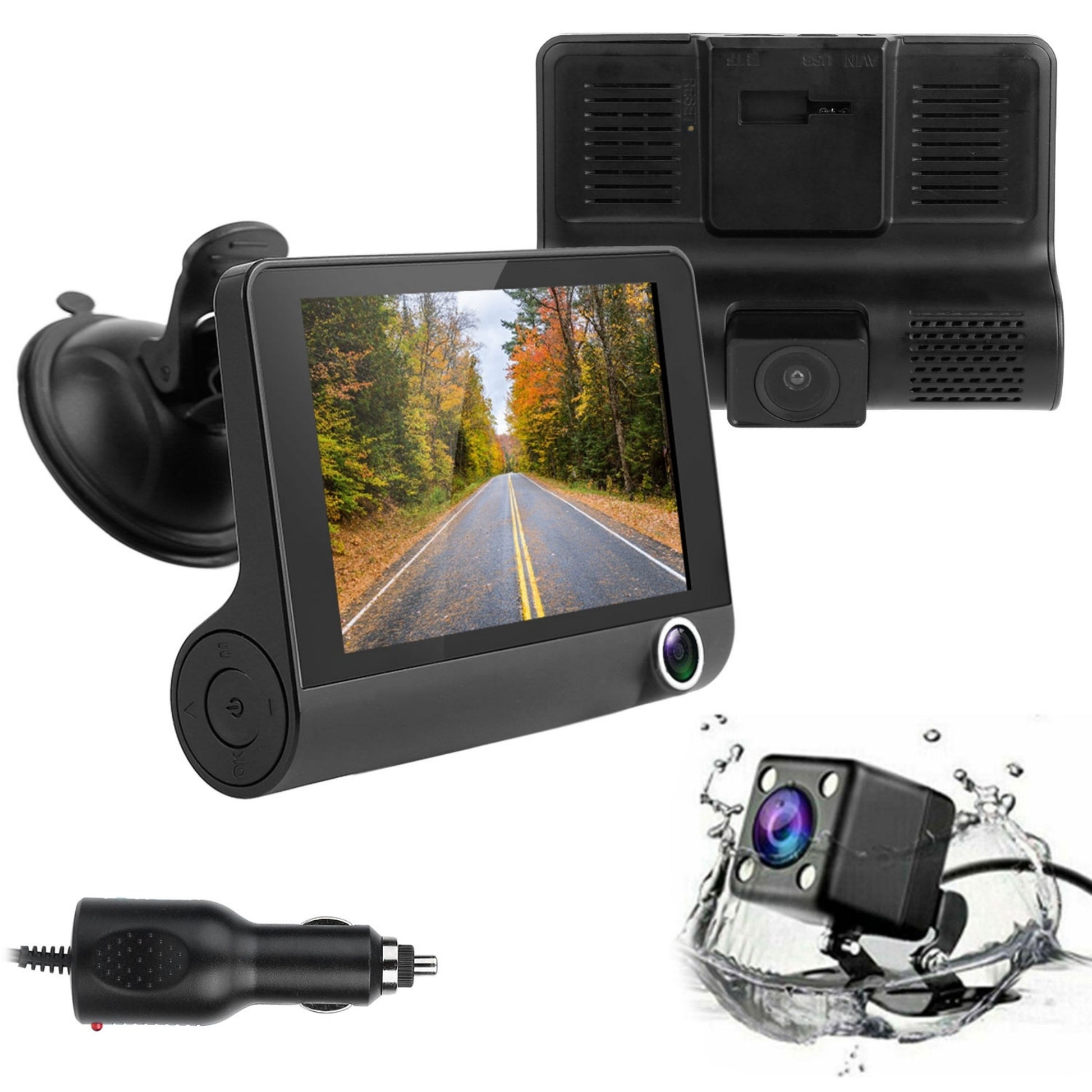 title:1080P 4" Touch Car DVR Dash Cam 3 Lens Vehicle Recorder Loop Record;color:Black