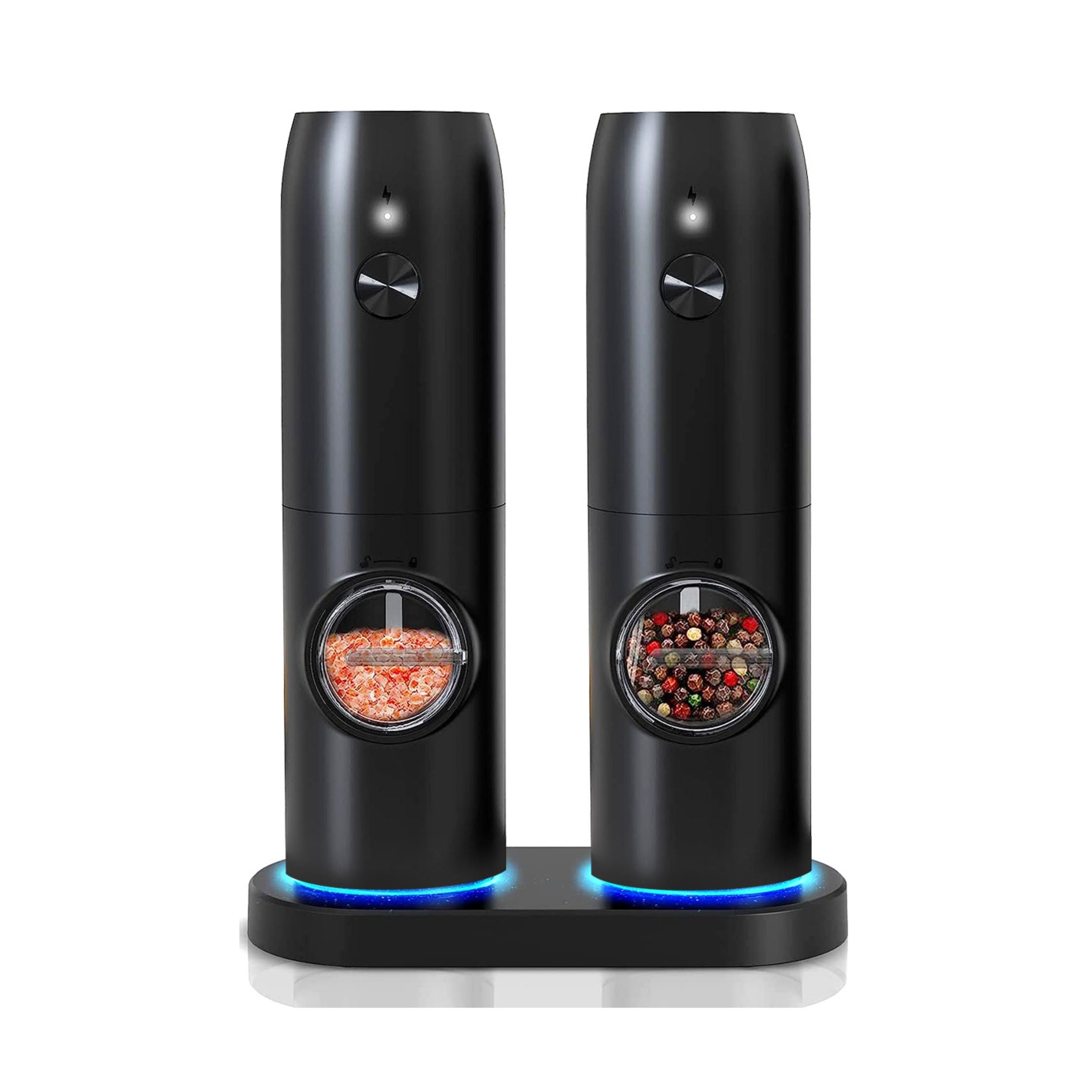 title:Rechargeable Electric Salt and Pepper Grinder Set - LED Indicator, Adjustable Coarseness, Easy One-Hand Operation;color:Black