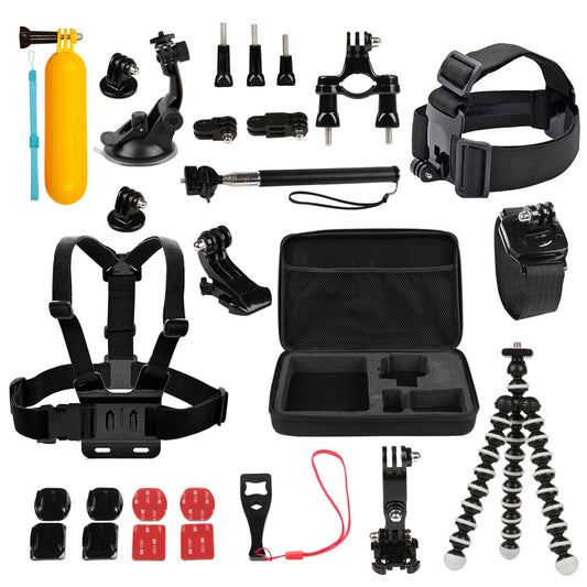 title:26-in-1 GoPro Accessory Kit for Hero 5/4/3+/3/2/1 Cameras - Outdoor Sports Action Kit w/ Chest Strap, Selfie Stick, Floating Hand Grip;color:Black