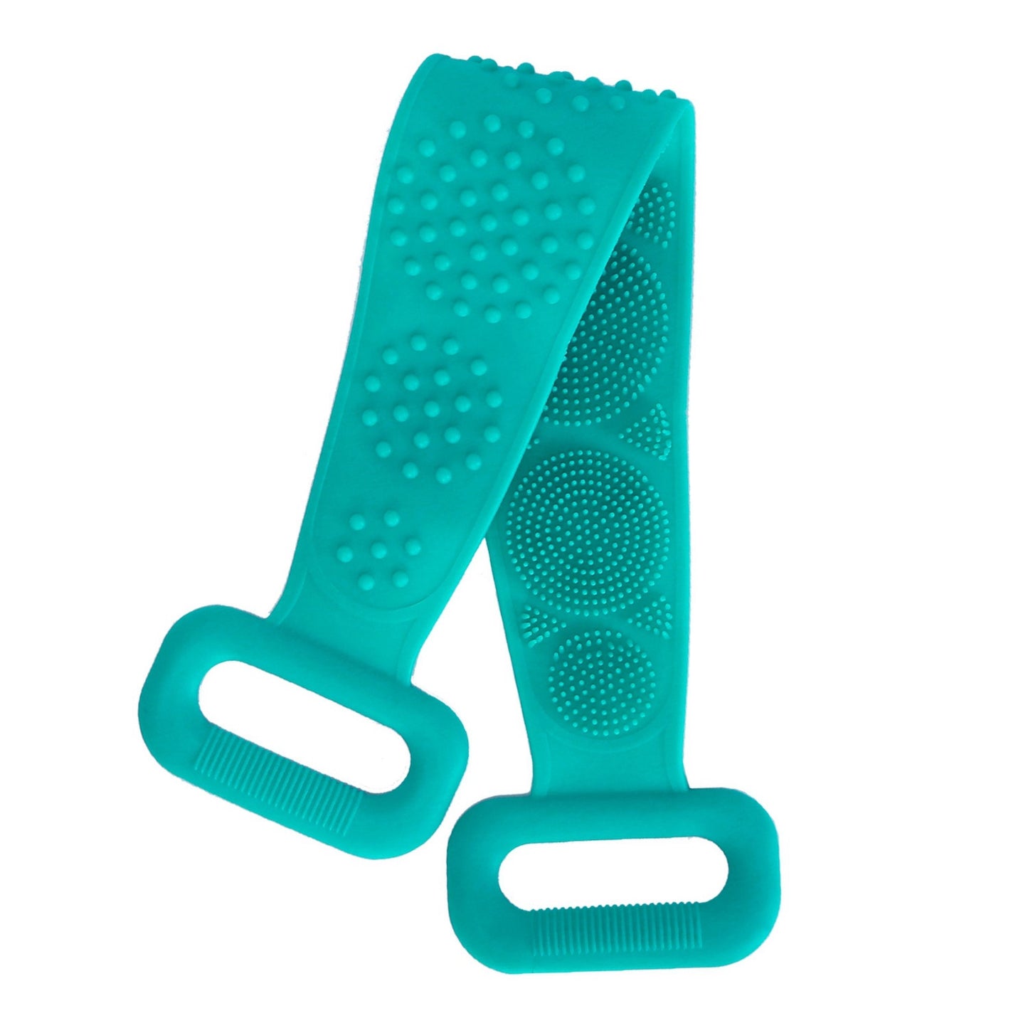 title:Exfoliating Silicone Body Scrubber Belt with Massage Dots - Shower Strap Brush with Adhesive Hook;color:Green