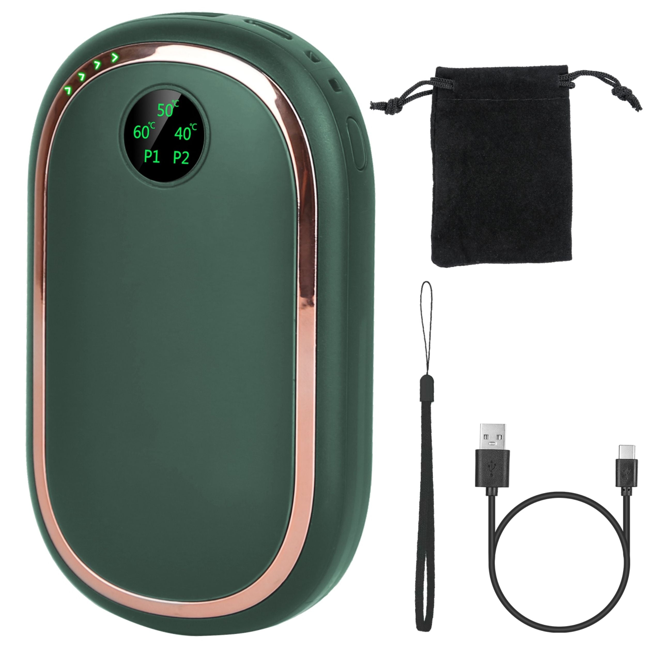 title:Portable Rechargeable Hand Warmer - 3 Levels, Double-sided Heating, Power Bank;color:Green