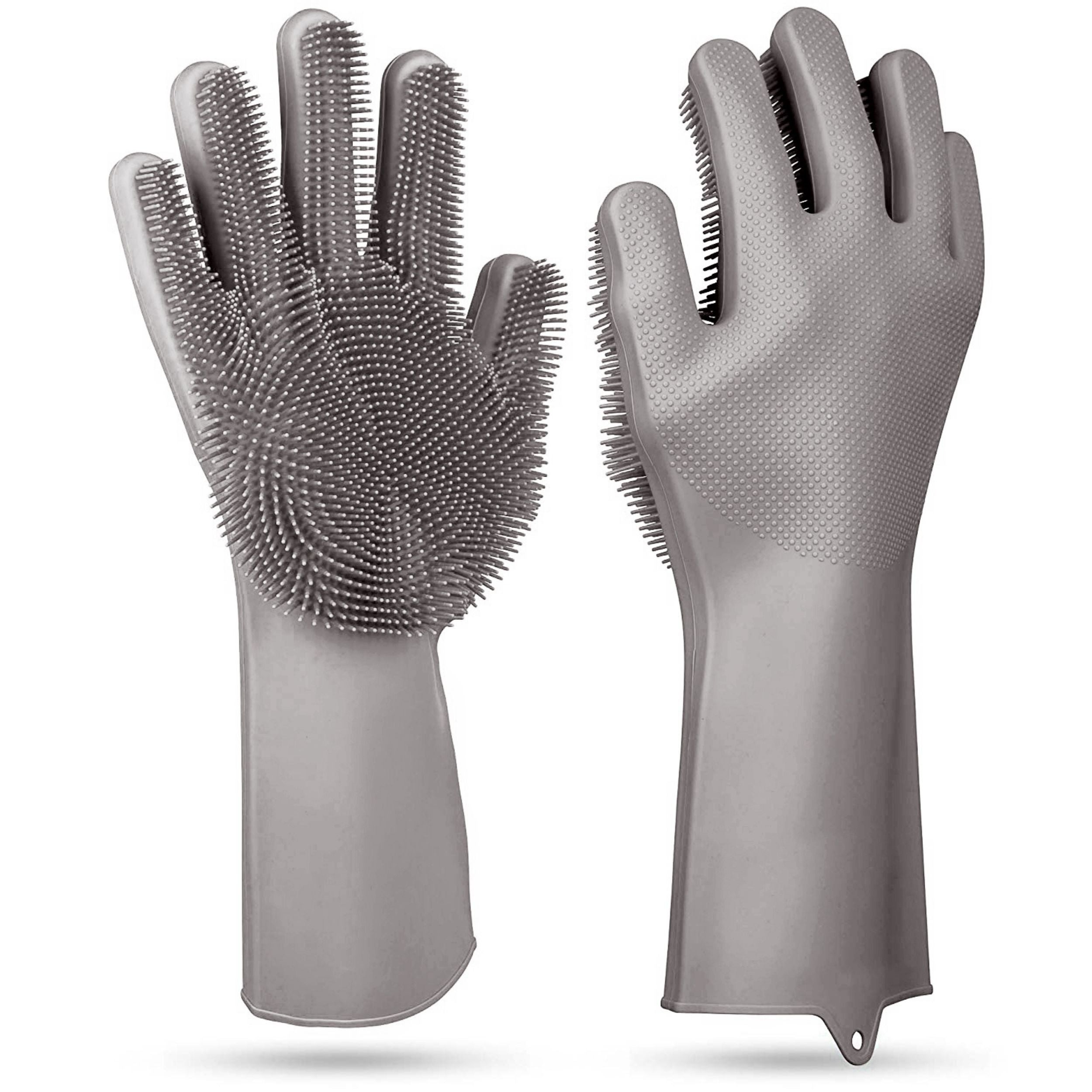 title:1 Pair Silicone Dishwashing Gloves | Cleaning Sponge Scrubber | Heat Resistant | Pet Safe | Wash Gloves;color:Gray