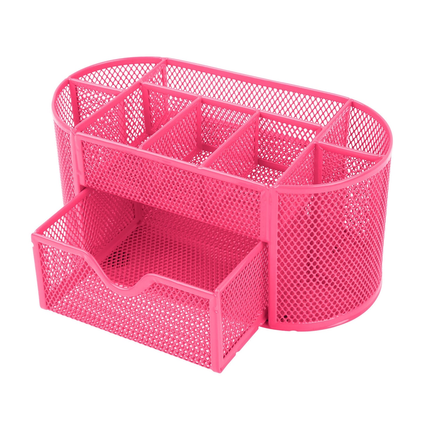 title:9-Compartment Metal Mesh Pencil Holder Desk Organizer, Pen Storage;color:Hot Pink