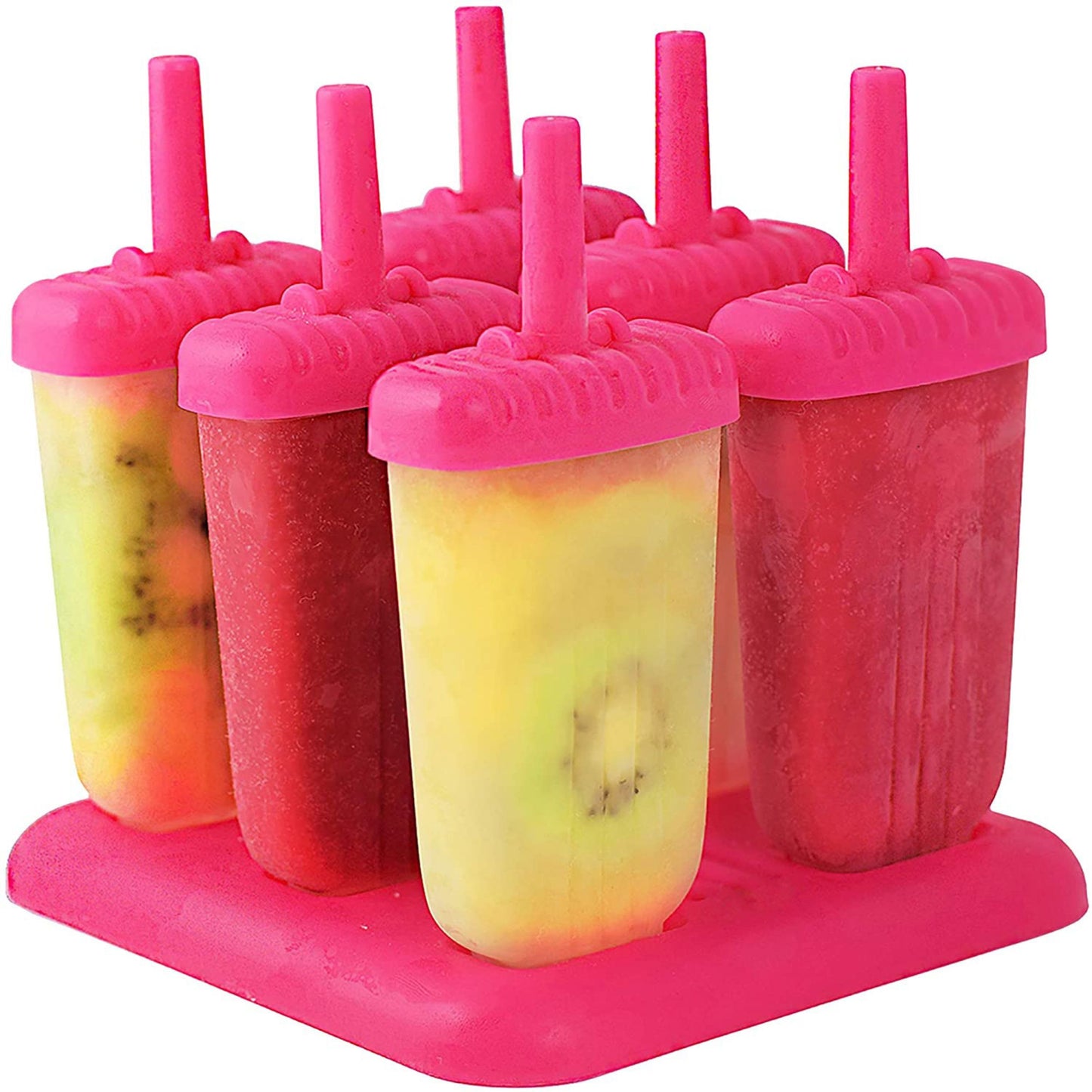 title:6Pcs Reusable Ice Pop Maker, DIY Ice Cream Bar Mold - Homemade Iced Snacks, Plastic Popsicle Mold;color:Hot Pink