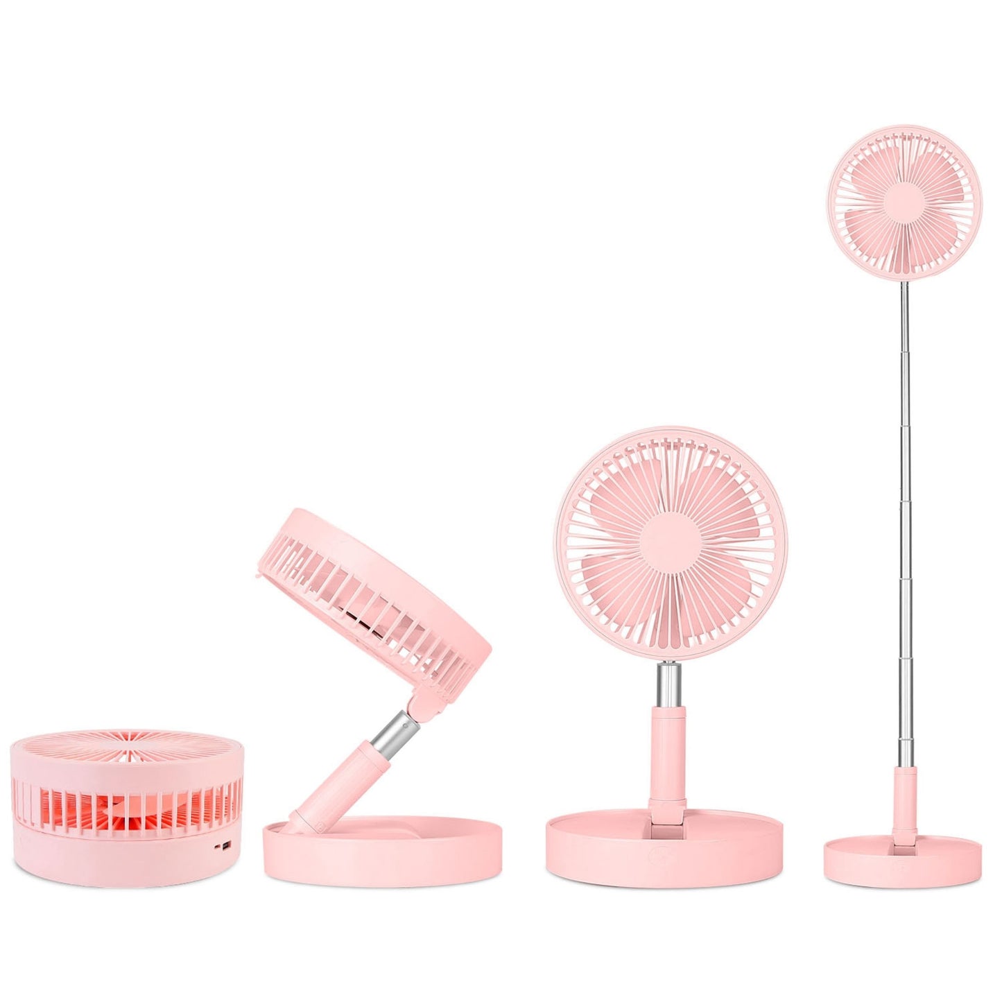 title:Portable Folding Desk Fan - USB Rechargeable, Quiet, 4 Speeds, Adjustable Height, 180° Tilting Angle;color:Pink