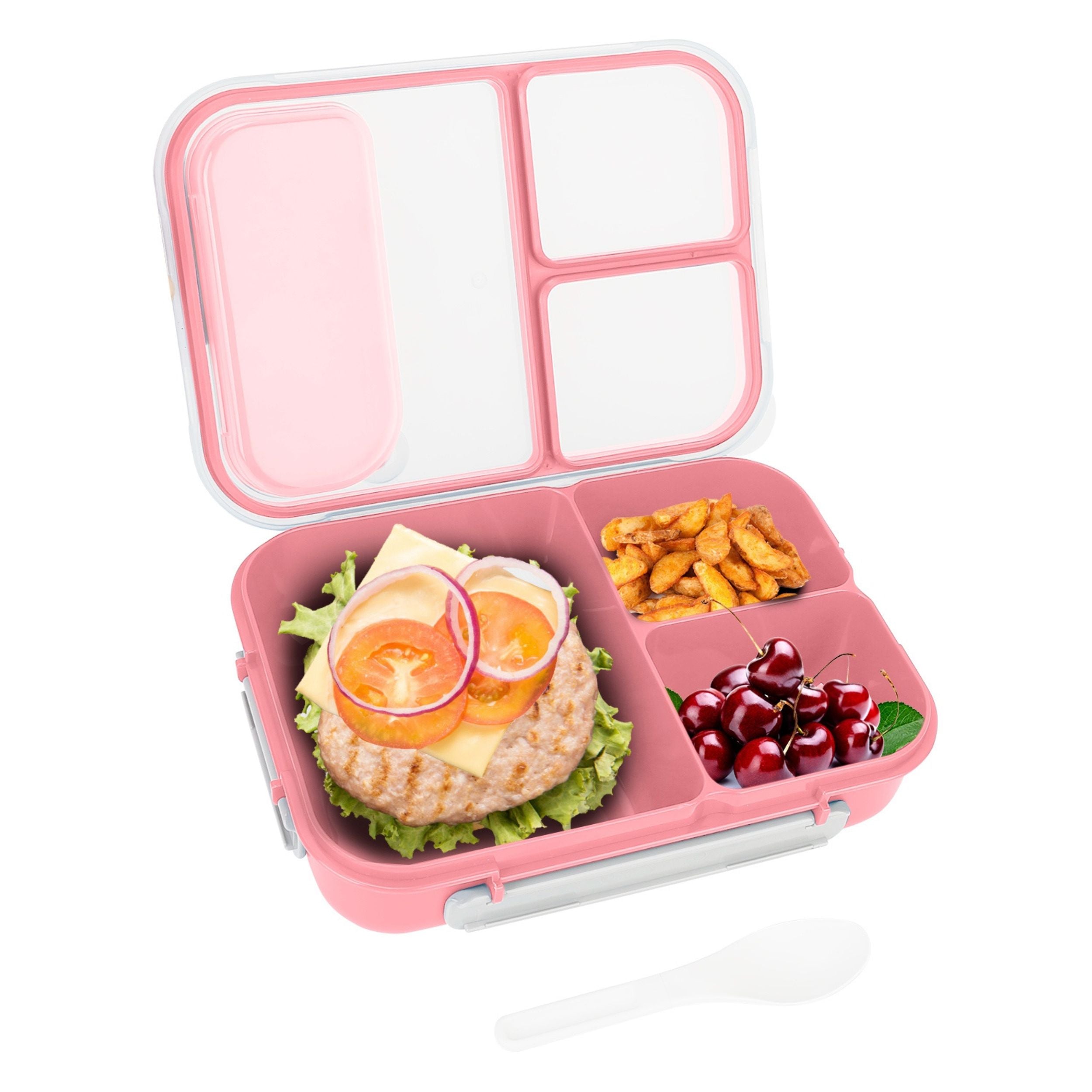 title:Leak-proof Lunch Box with 3 Compartments - Portable Food Storage;color:Pink